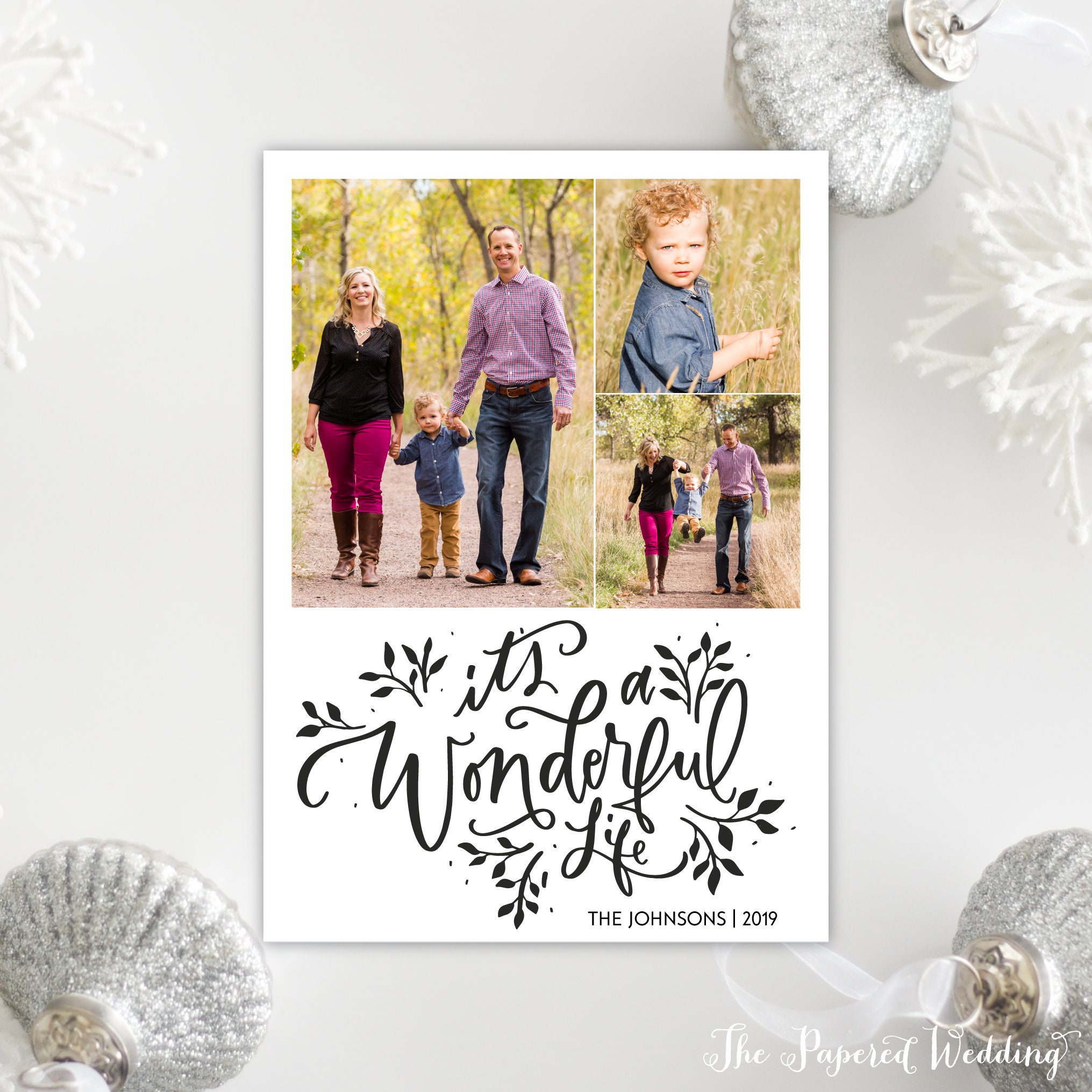 Printable Or Printed It's A Wonderful Life Picture Christmas Cards - Three Photo Holiday Cards, in Black 077 P3