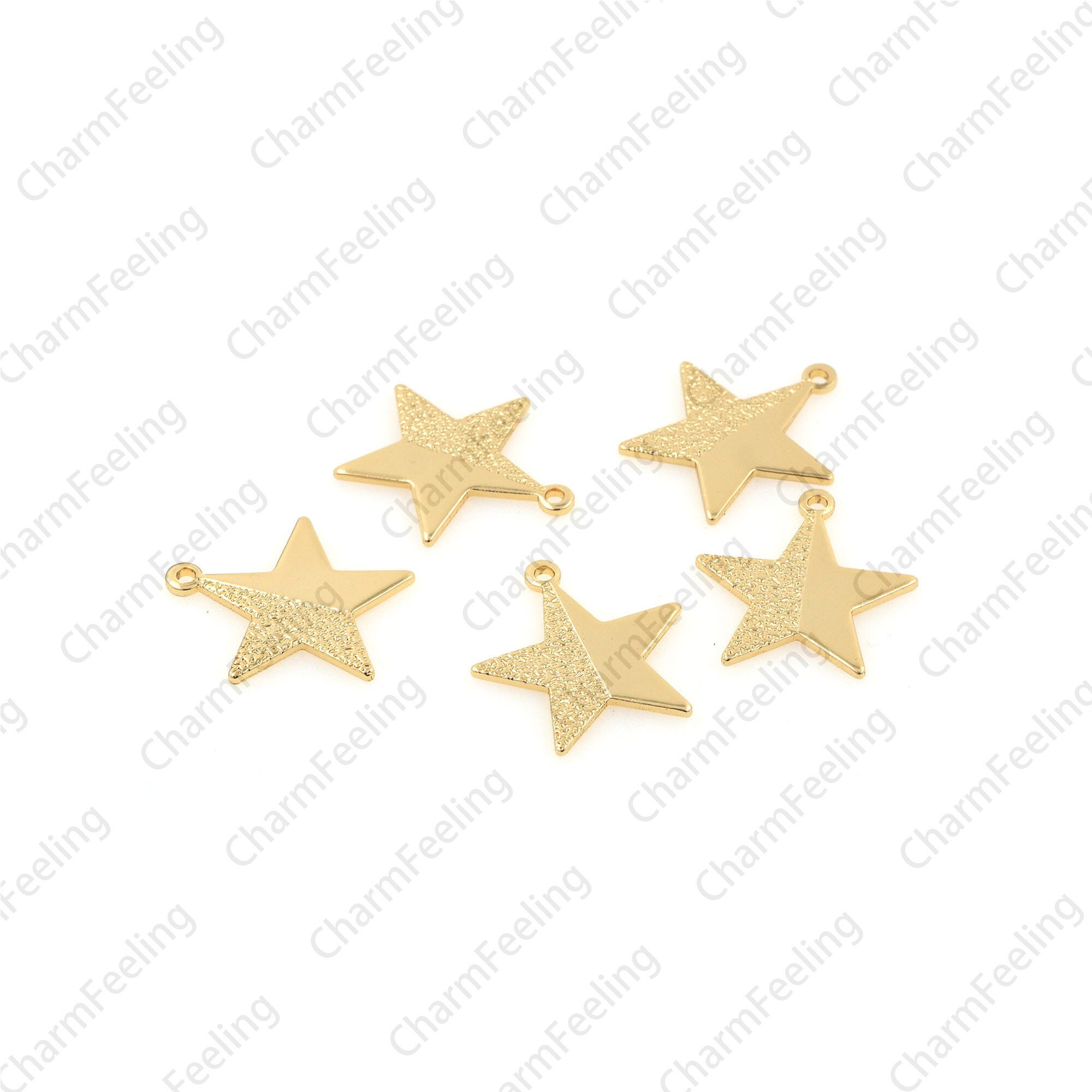 Shiny Gold Star Pendant, Charm, Necklace, Gilded Find 16x15x0.8mm 1Pcs