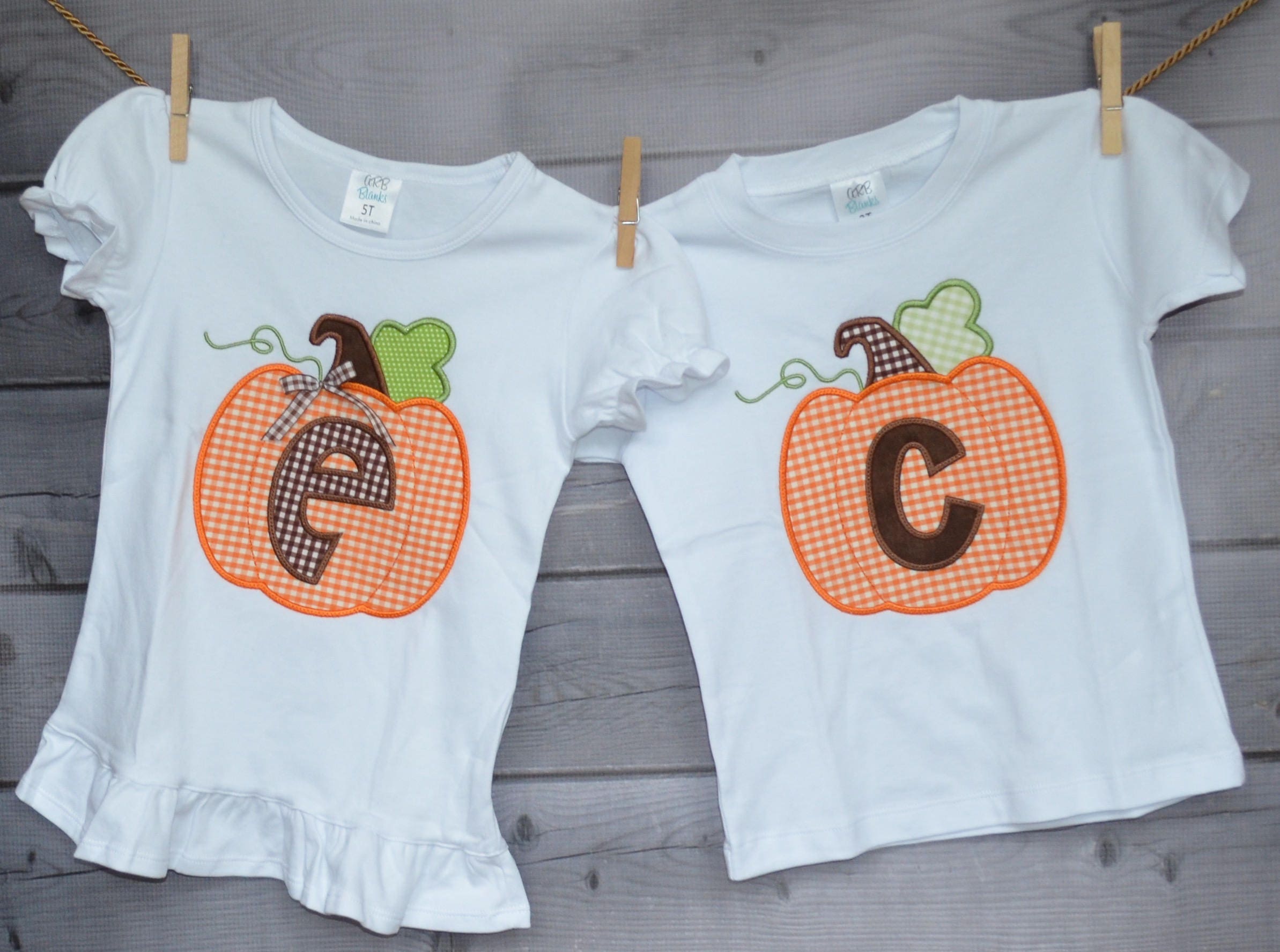 Personalized Initial Pumpkin Applique Shirt Or Bodysuit For Boy Girl