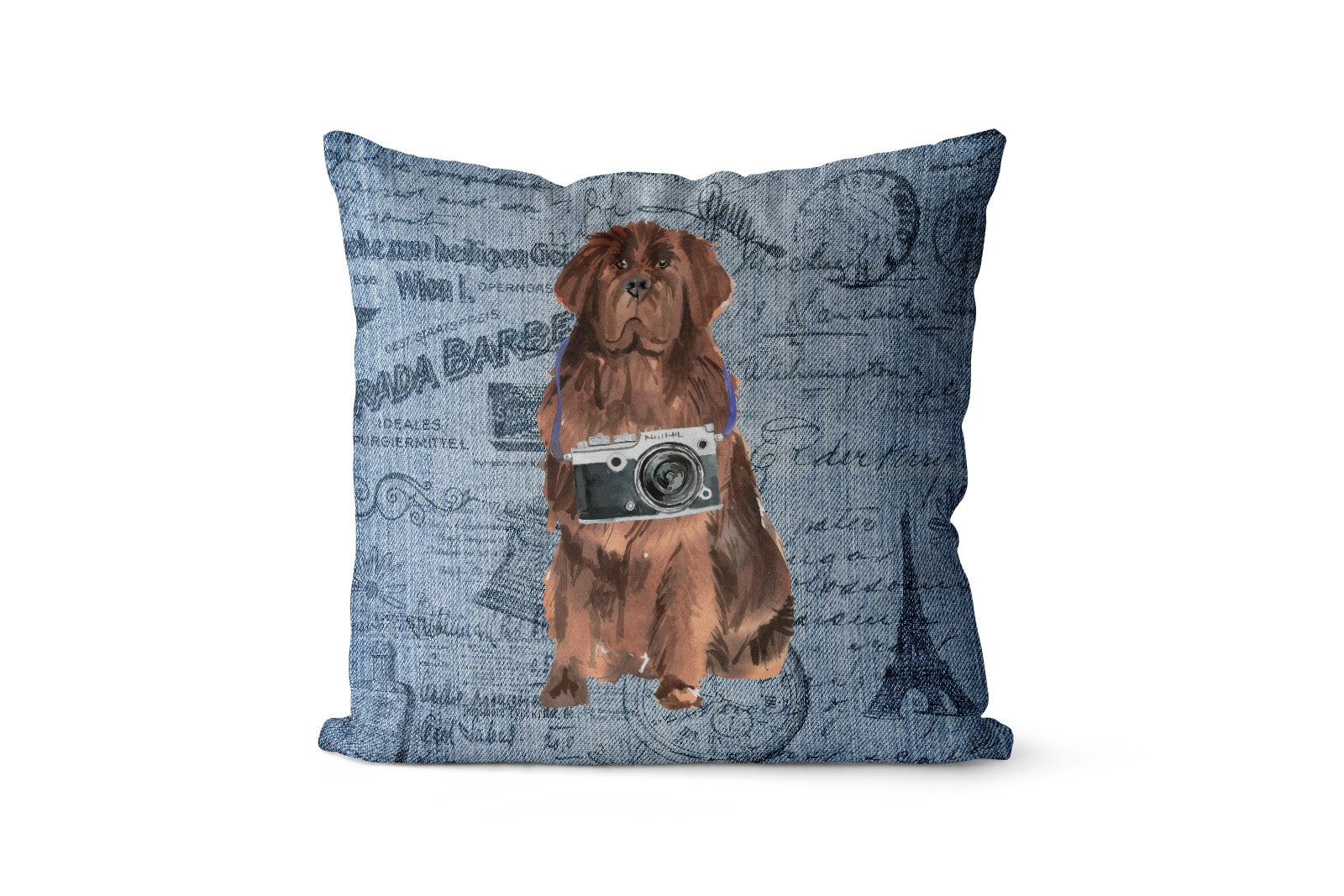 Newfoundland Dog Inspired Throw Pillow - Large Denim Style Cushion With Filling Available in Linen Or Velour. Travel Collection