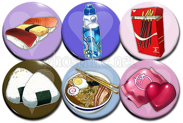 Otaku Foods Cutesy Chibi 1.75 Pin-Backed Buttons Or Magnets - Set Of 6