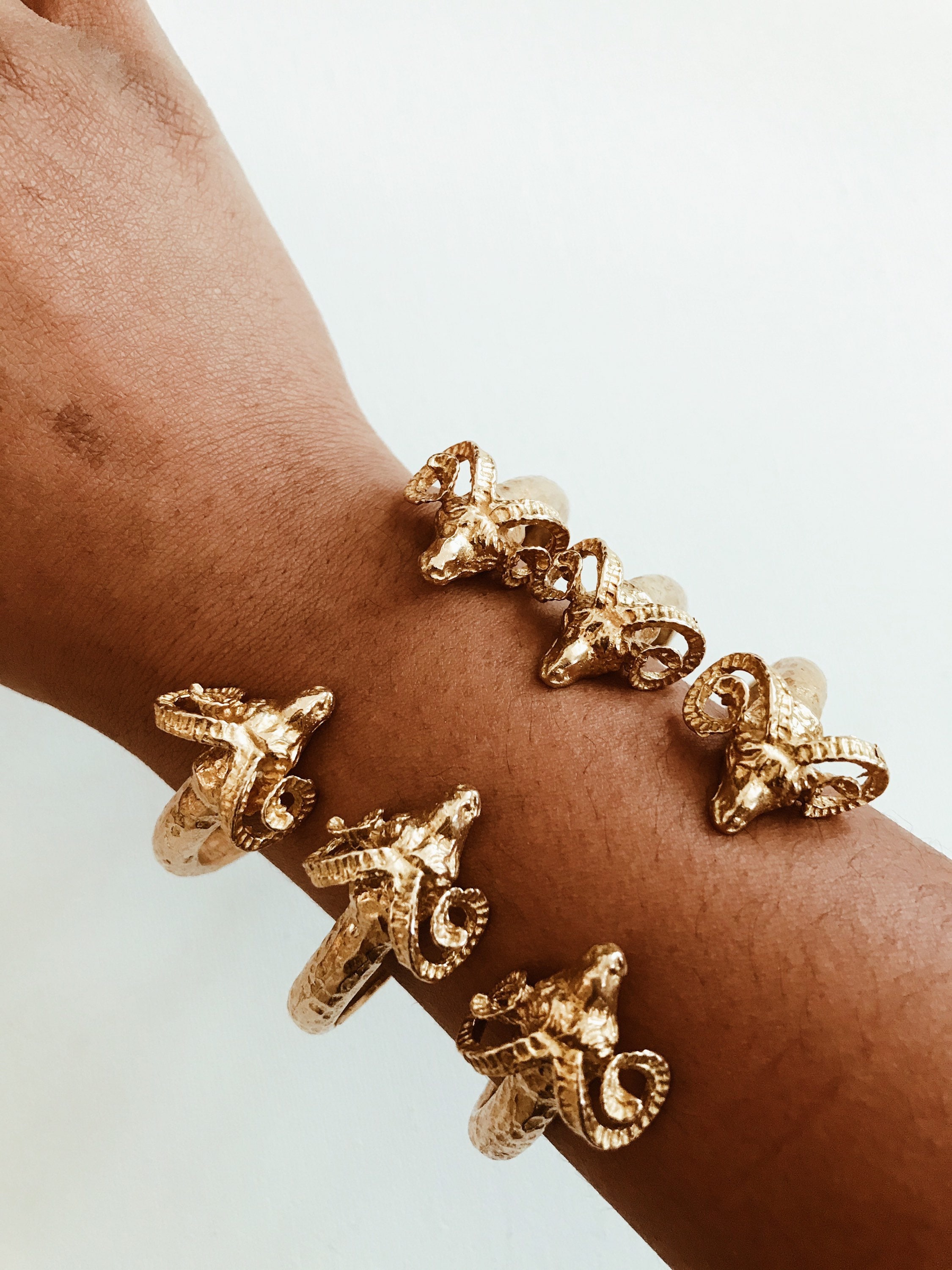 Mythical Ram Cuff // Brass Textured Bracelet, African Jewelry, Egyptian Gold Bangle, Bracelet