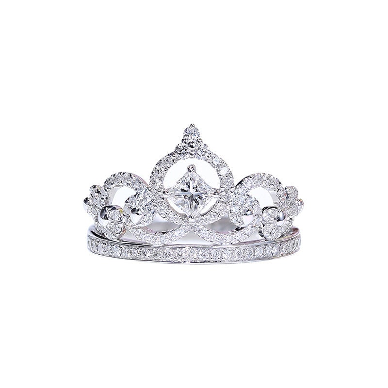 Diamond Tiara Wedding Band in Solid 18K Gold/Princess Cut Crown Ring/Custom Fine Jewelry/Personalization Design/Gift For Women & Girls