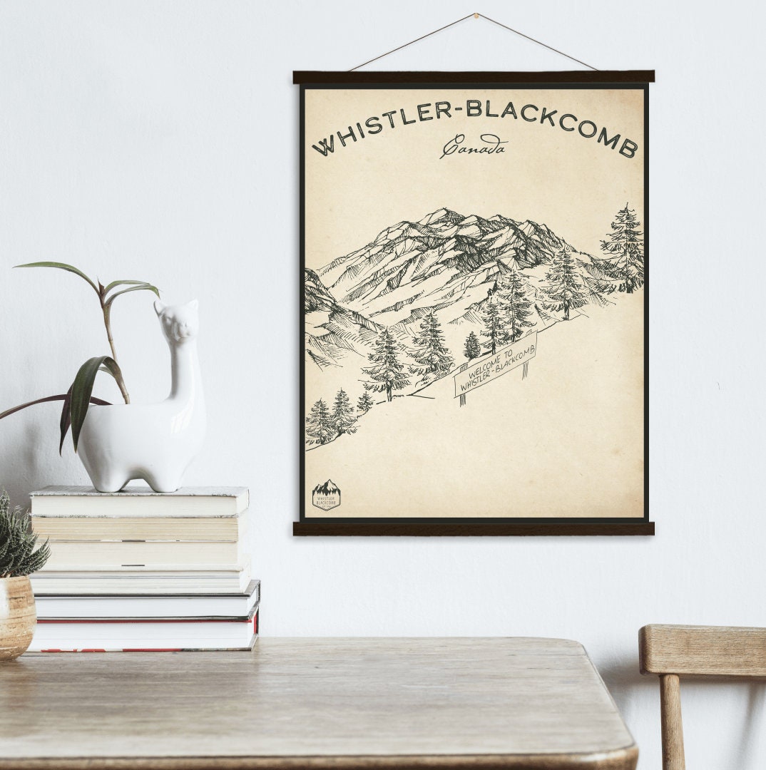 Whistler-Blackcomb Canada Ski Resort Sketch Print | Hanging Canvas Of Printed Marketplace