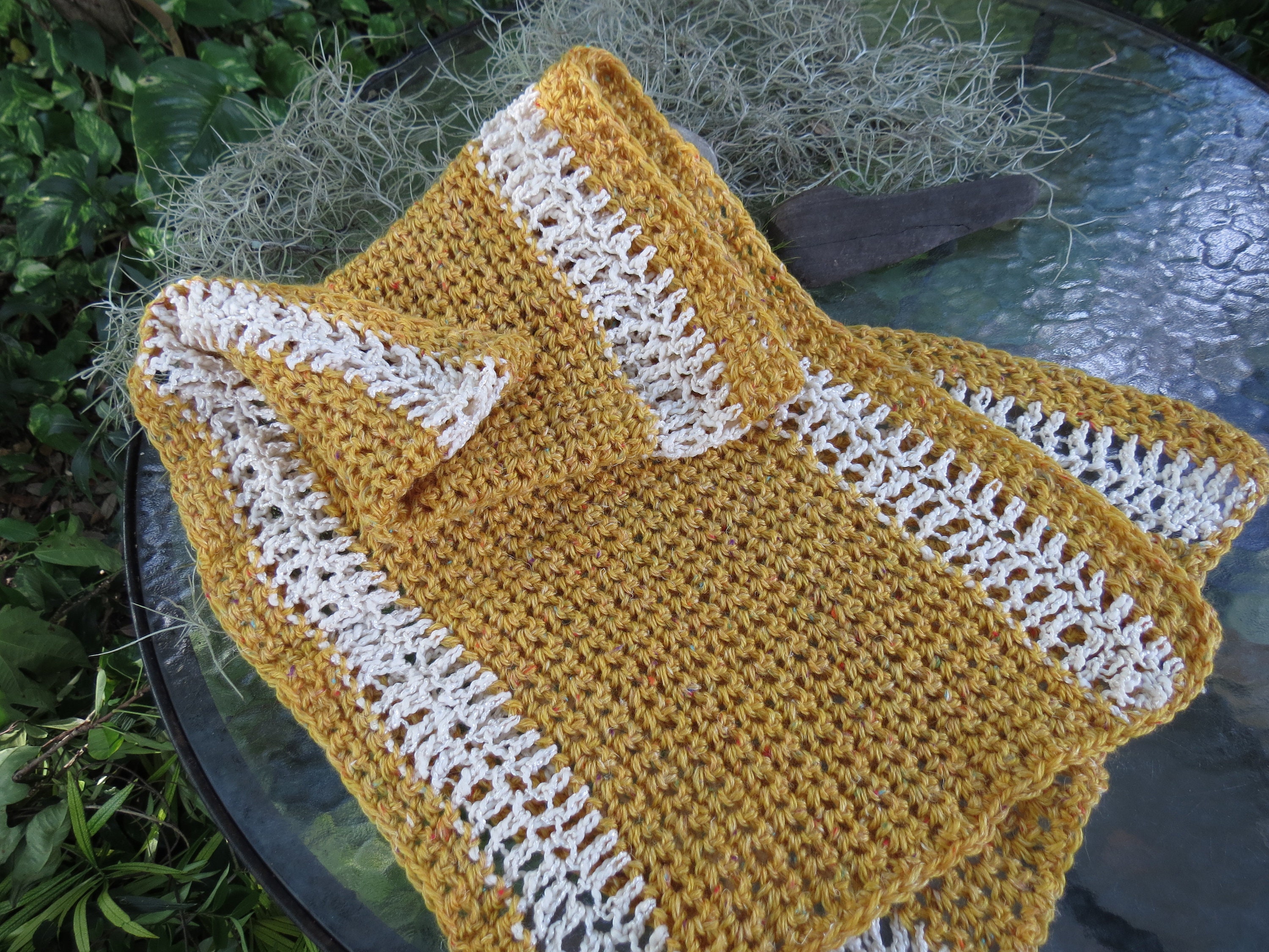Golden Yellow Wool Blend Scarf - Hand Crochet Soft & Warm