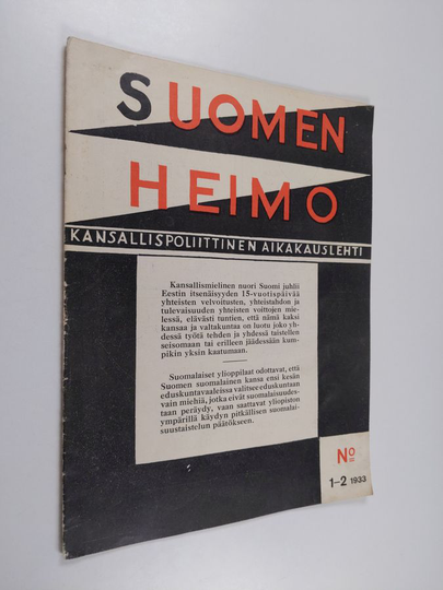 Osta Suomen heimo : kansallispoliittinen aikakauslehti 1-2/1933 netistä