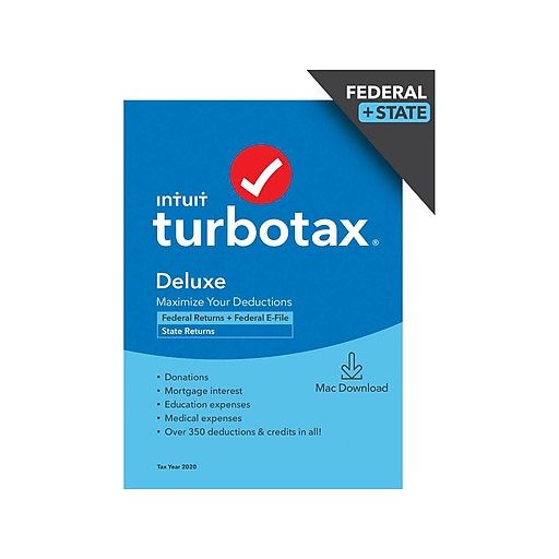 TurboTax Deluxe 2020 Federal and State for 1 User, macOS, Download (0608675)