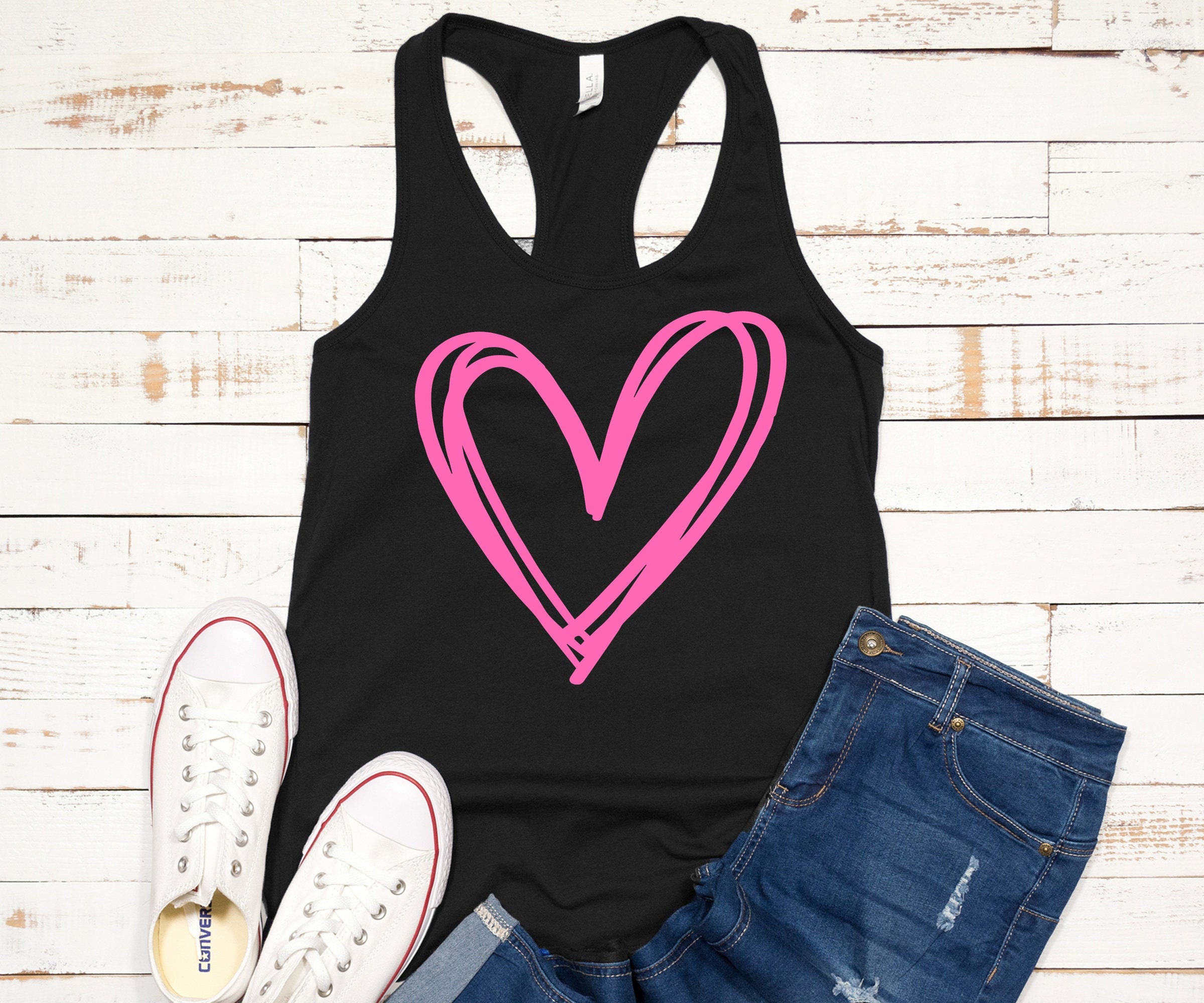 Valentine Shirt Woman Womens Double Heart Valentines Day Tank Top Cute Screen Printed Quality Fast Shipping Womens Tank Top Pink Heart