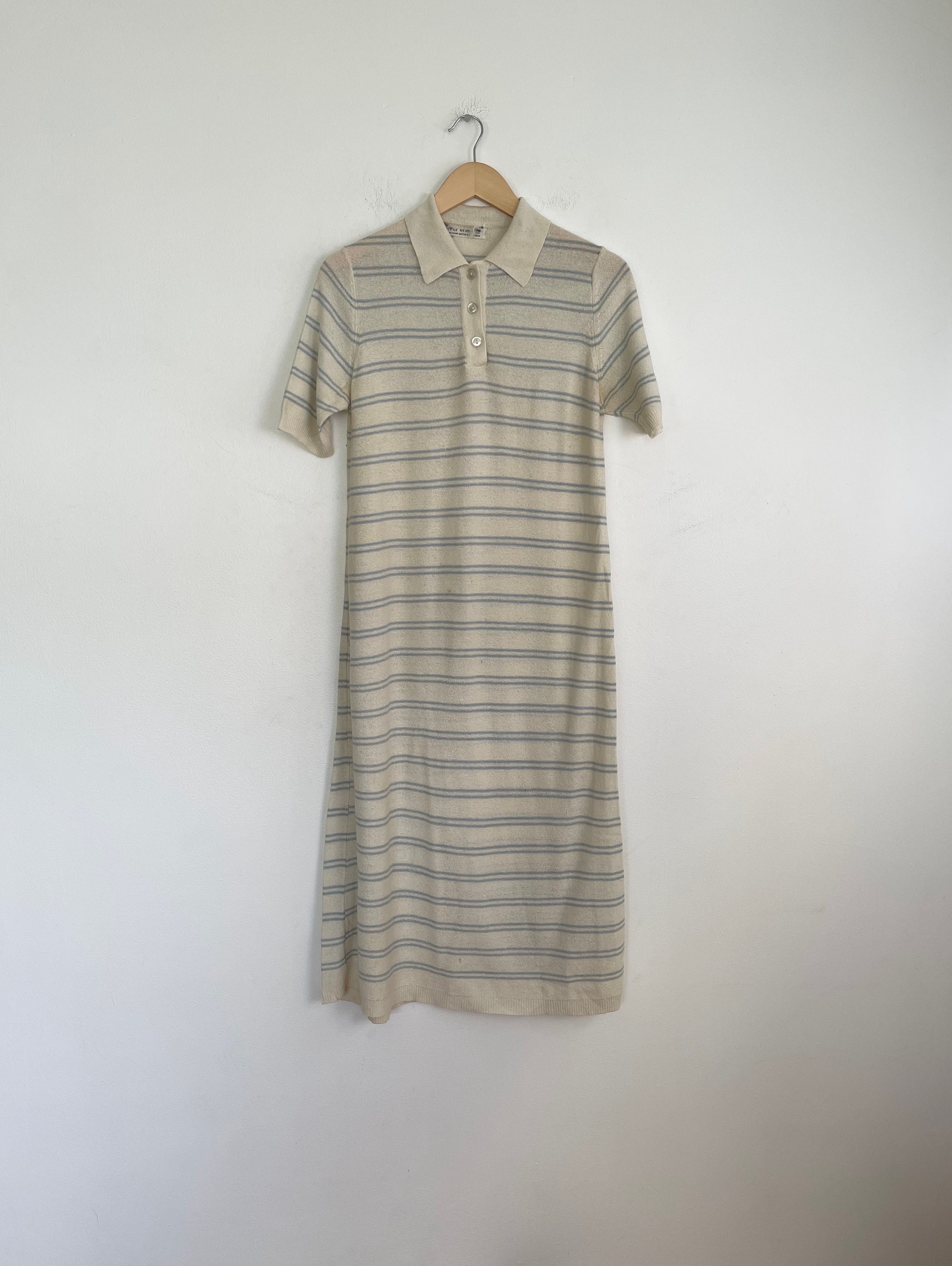 Vtg 60S Thin Silk Blend Terry Cloth Striped Dress