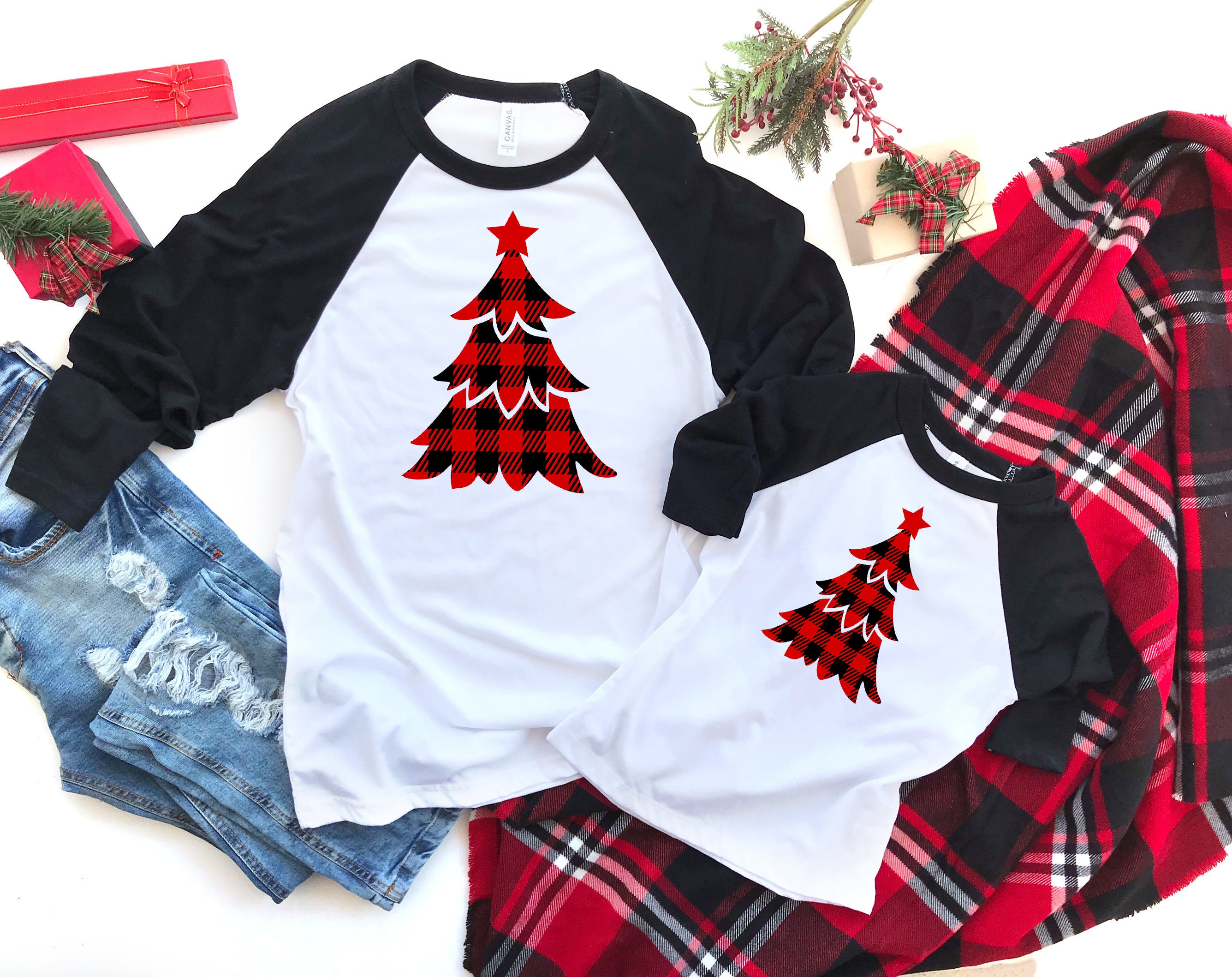 Buffalo Plaid Shirt, Christmas Tee For Women, Gifts, Womens Holiday Clothing, Cute T