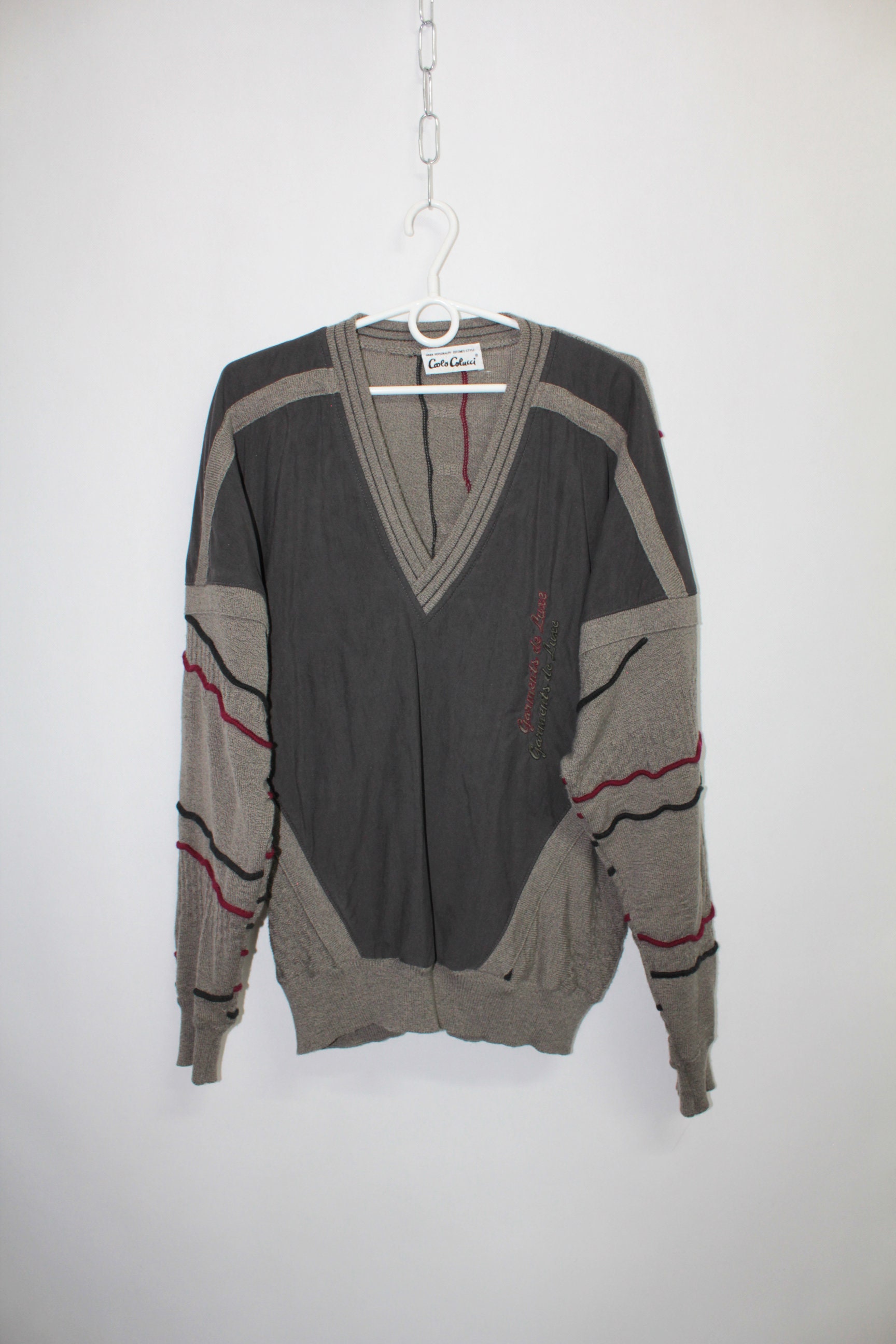 Vtg 90S Carlo Colucci Wool Blend V-Neck Cosby Sweater Jumper Sweatshirt Size M