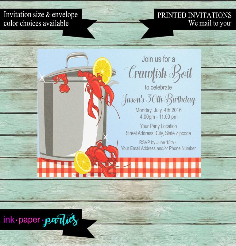 Crawfish Lobster Bake Shrimp Boil Seafood Feast Shower Or Birthday Annual Party Chalkboard Invitations ~ We Print & Mail To You