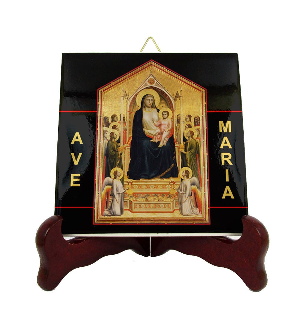 Catholic Plaque - Devotional Gift Madonna Enthroned Collectible Tile Religious Decor From A Giotto's Painting