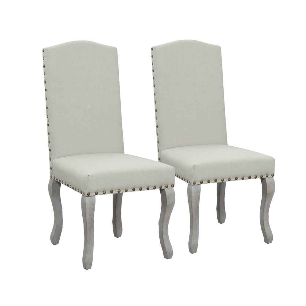 AC Pacific Set of 2 Nancy Traditional Polyester/Polyester Blend Upholstered Dining Side Chair (Wood Frame) in Off-White | D-NANCY