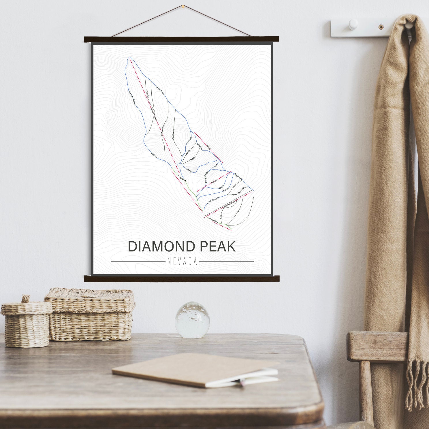 Diamond Peak Nevada Ski Run Trail Map | Hanging Canvas Of Printed Marketplace