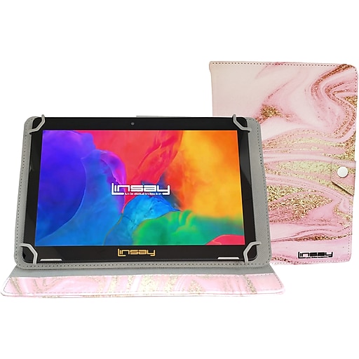 Linsay 10.1" Tablet with Case, WiFi, 2GB RAM, 32GB Storage (Android), Black/Pink Glaze Marble (F10IPPIGL)
