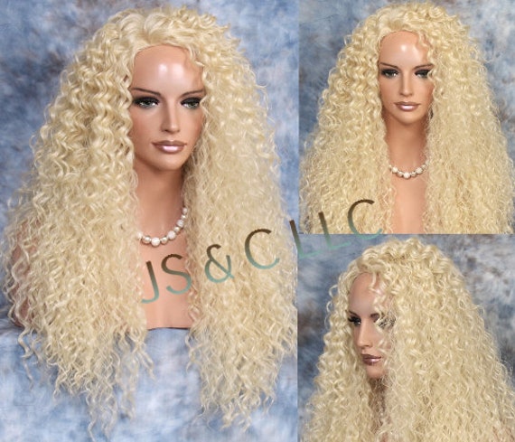 Human Hair Blend Curly Pale Blonde Wig Side Part Shorter Front Heat Ok Cancer/Alopecia/Cosplay/Theater