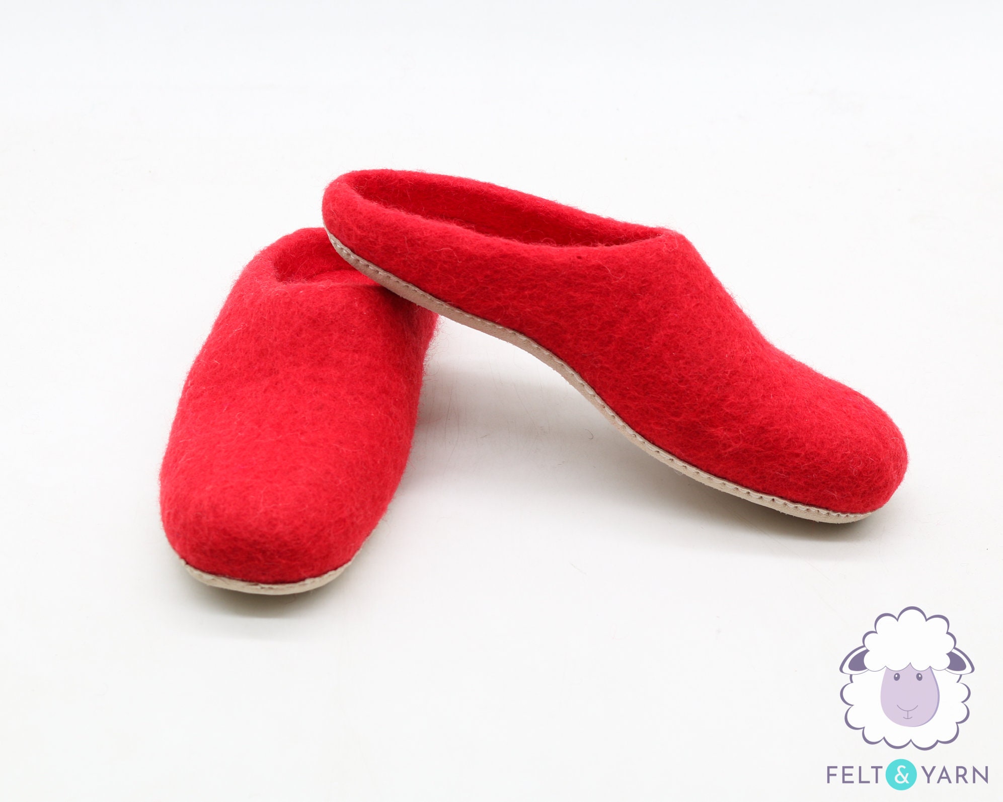 Solid Red Wool Felt Slipper Handmade Felted Unisex Footwear Shoes Made in Nepal Using Natural Pure