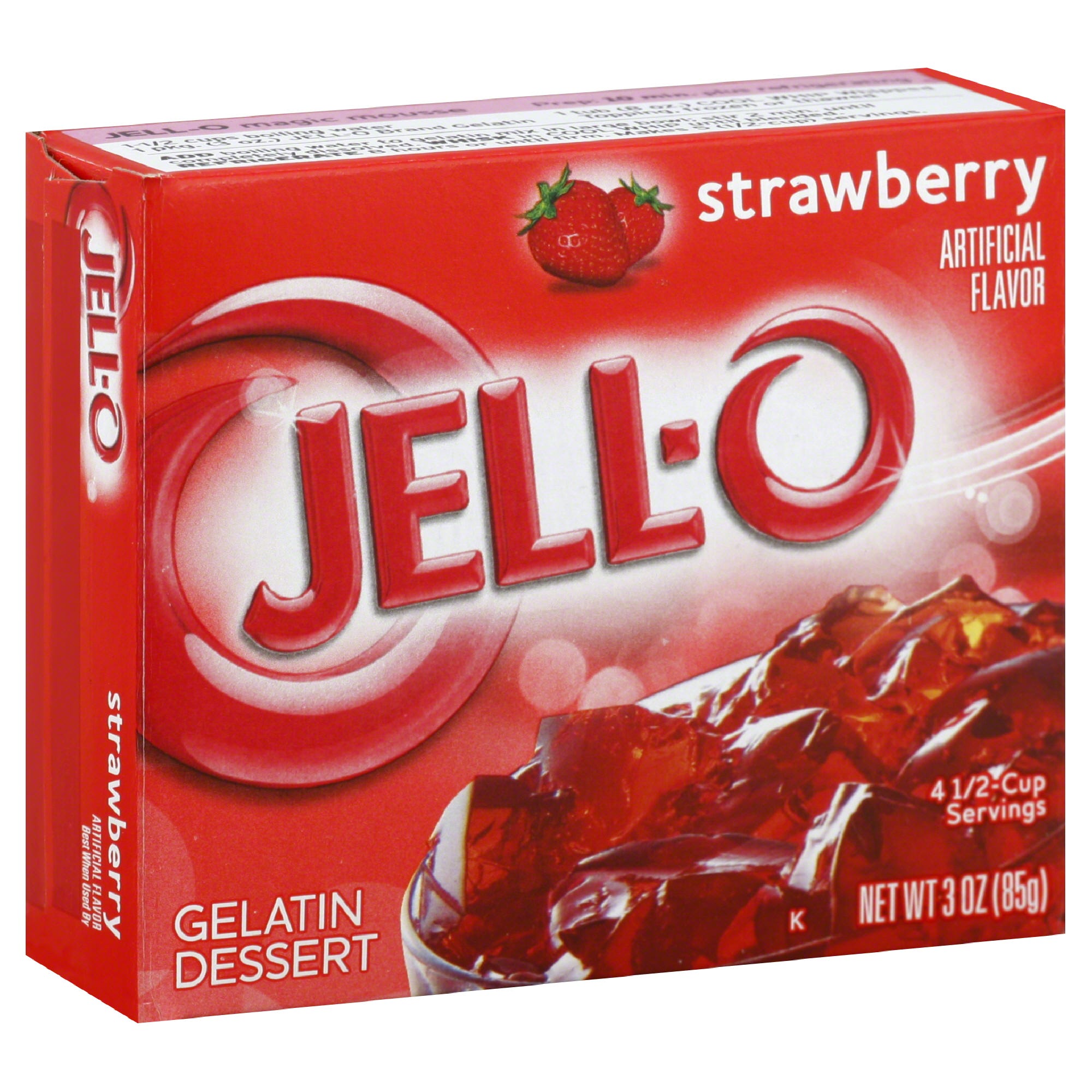 Jell O Gelatin Dessert, Strawberry - 3 oz