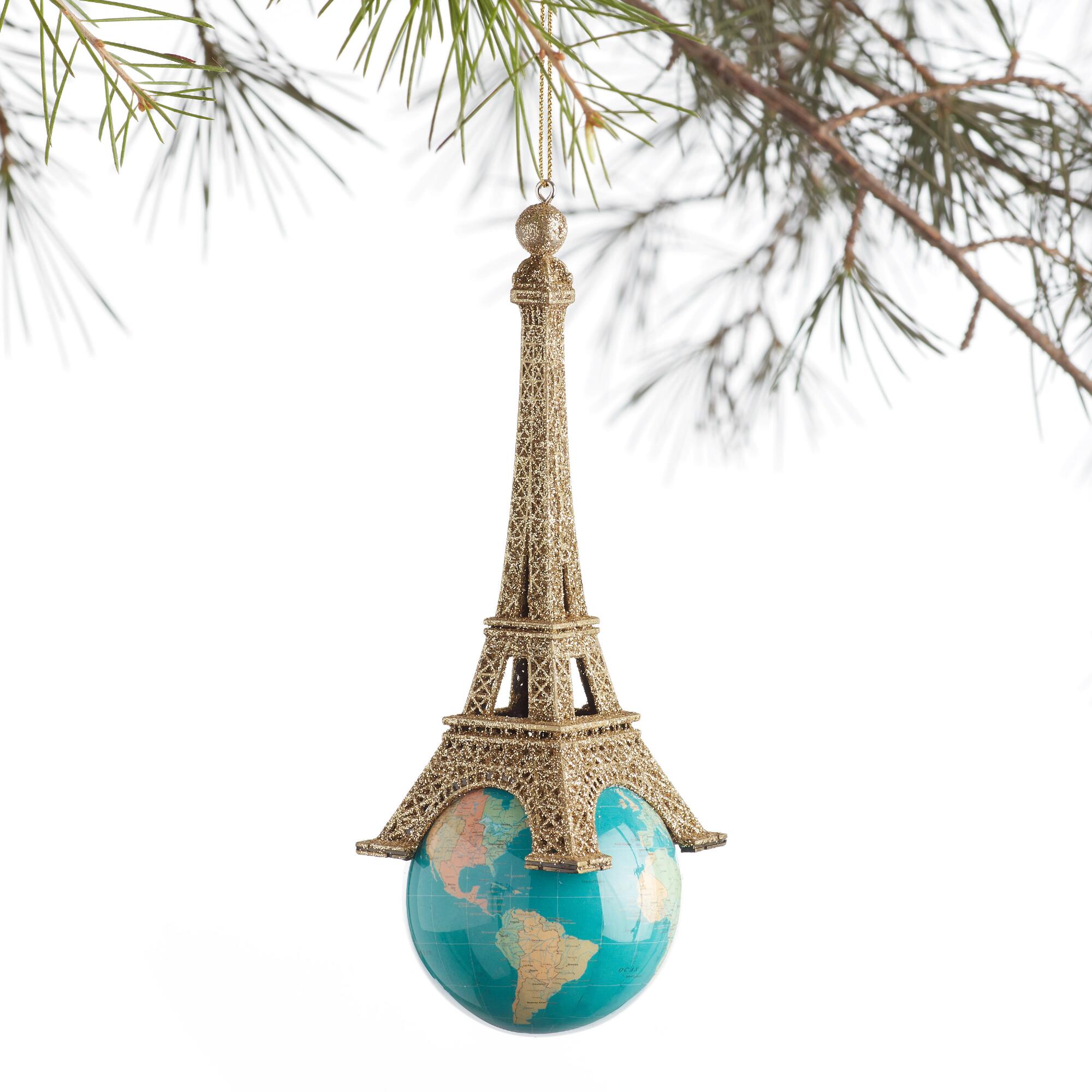 Gold Eiffel Tower and Globe Ornament: Multi - Acrylic by World Market