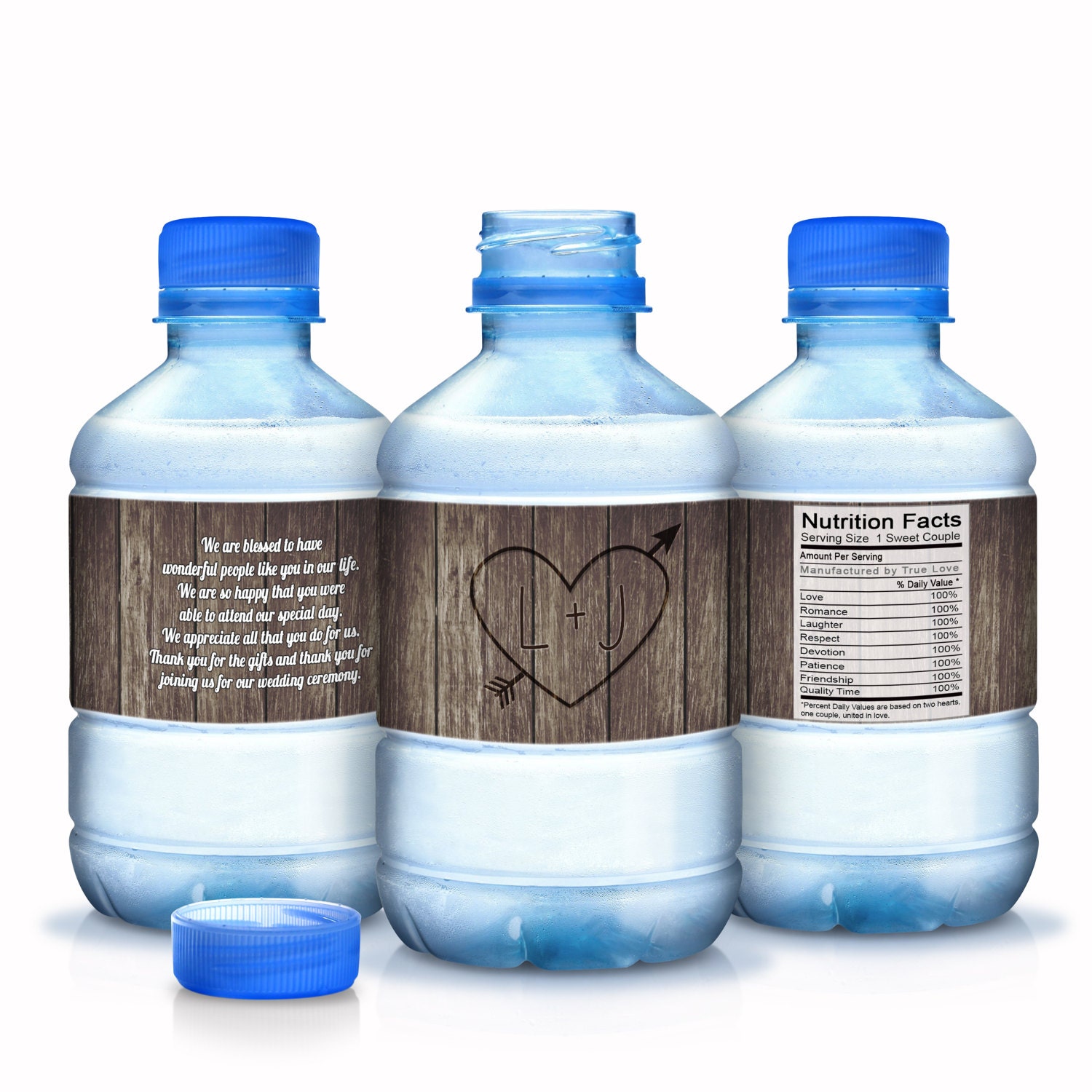 30 Wedding Water Bottle Labels - Custom Carved Initials