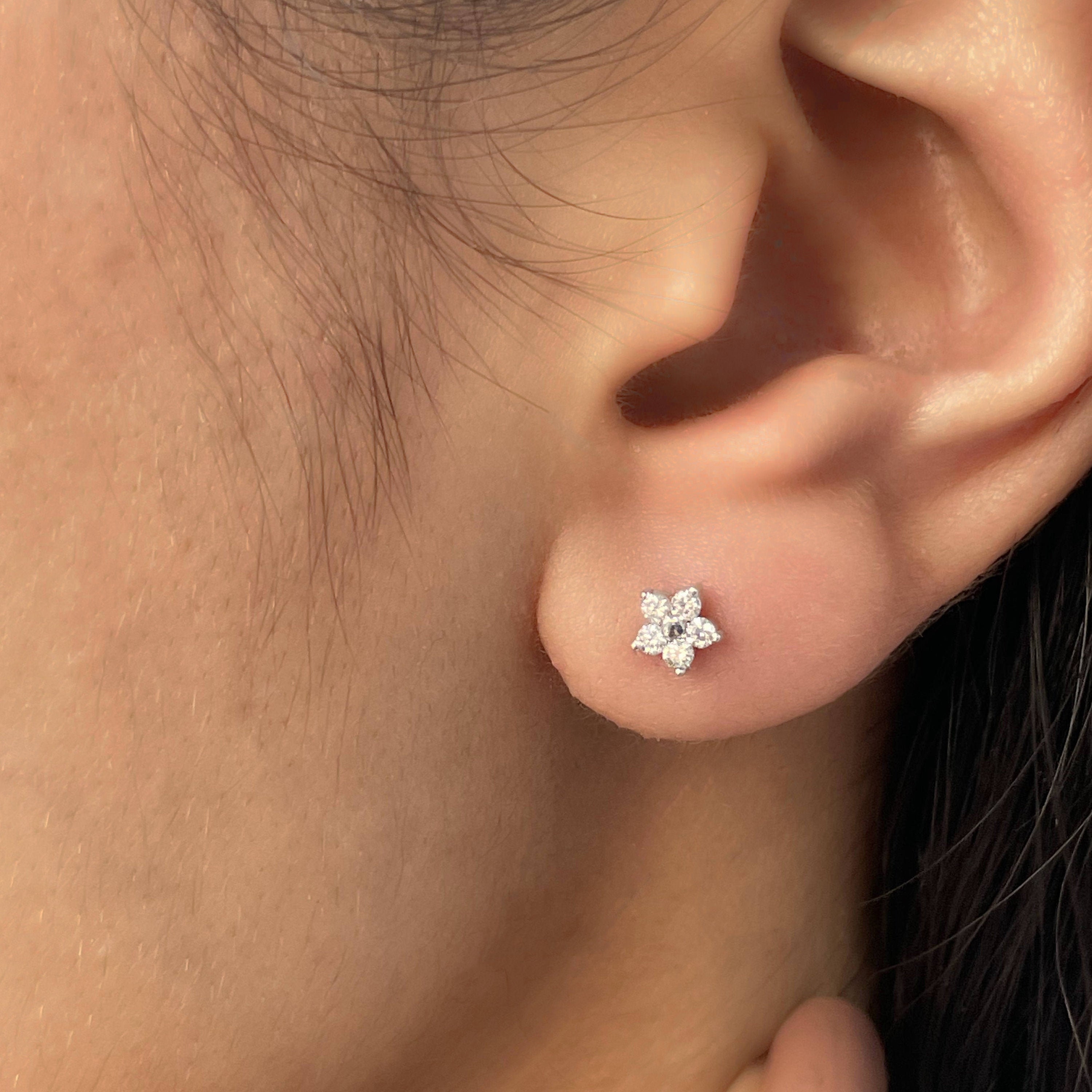 1/4 Ct Diamond Floral Stud Earring, Dainty Earrings, Flower Earrings