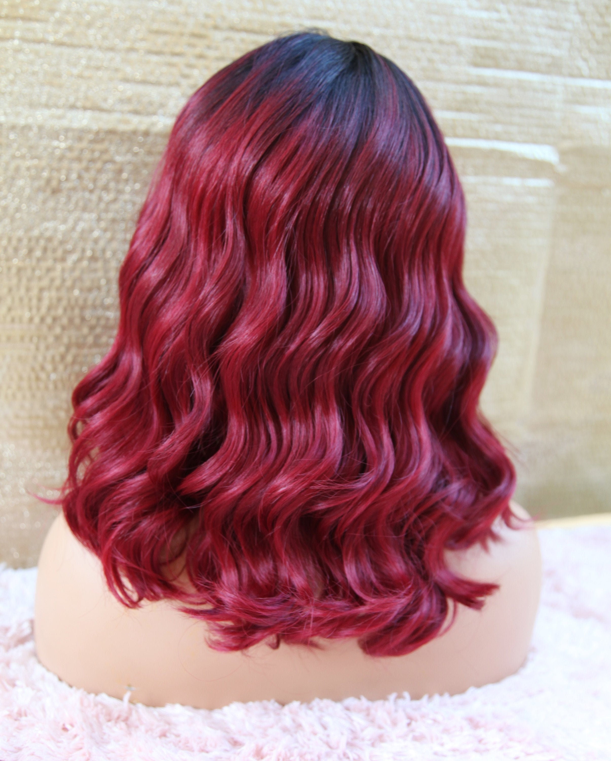 Burgundy Lace Front Wig, Blended Human Hair, Extra Large For Natural Parting Of Your Choice