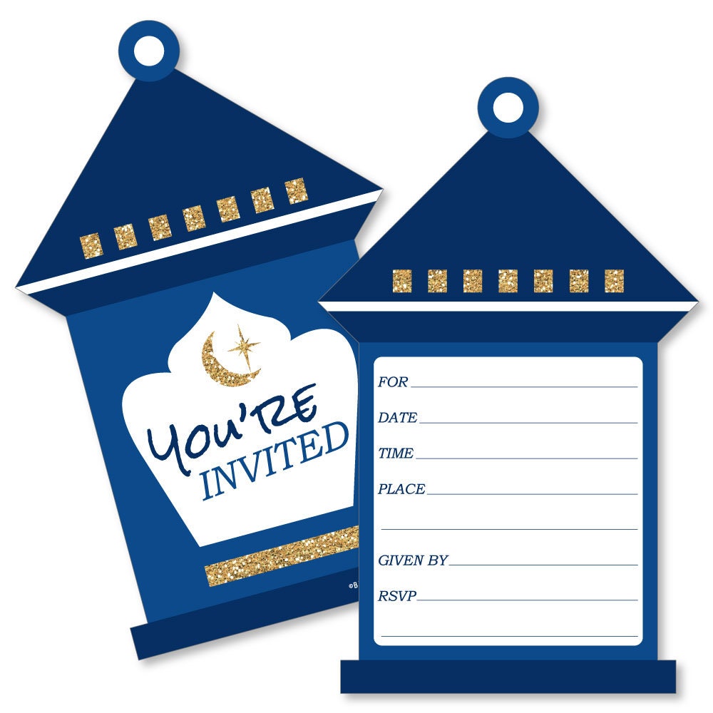 Ramadan - Shaped Fill-In Invitations Eid Mubarak Fill in Invites 12 Lantern Happy W/Envelopes