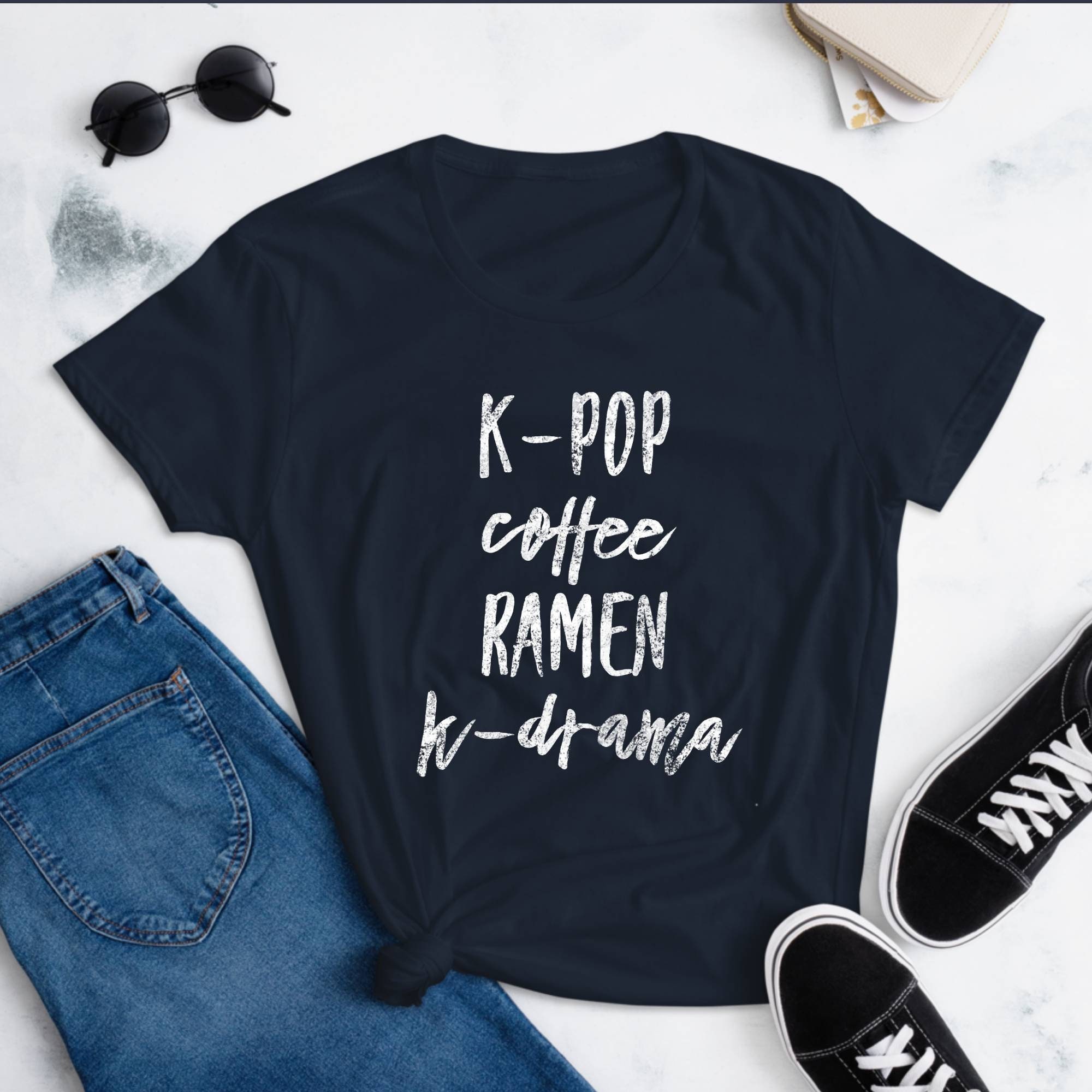 K-Pop Coffee Ramen K-Drama Shirt, Hoodie, Sweatshirt, Funny Korean T-Shirt, Christmas Gift Korean, Kpop Kdrama Distressed Shirt