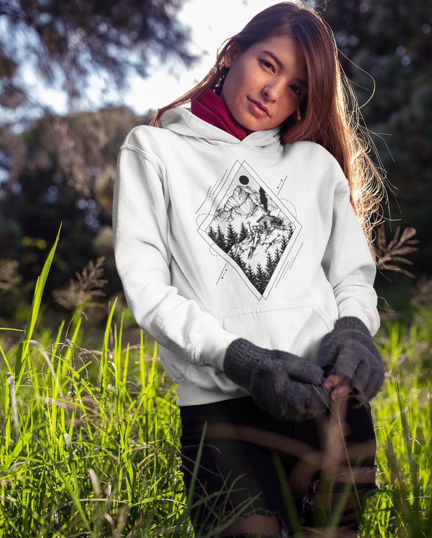 Into The Mountains | Unisex Heavy Blend Crewneck Sweatshirt/Hoodie Adventure Camping Hiking Nature Lover Moon Stars & Trees