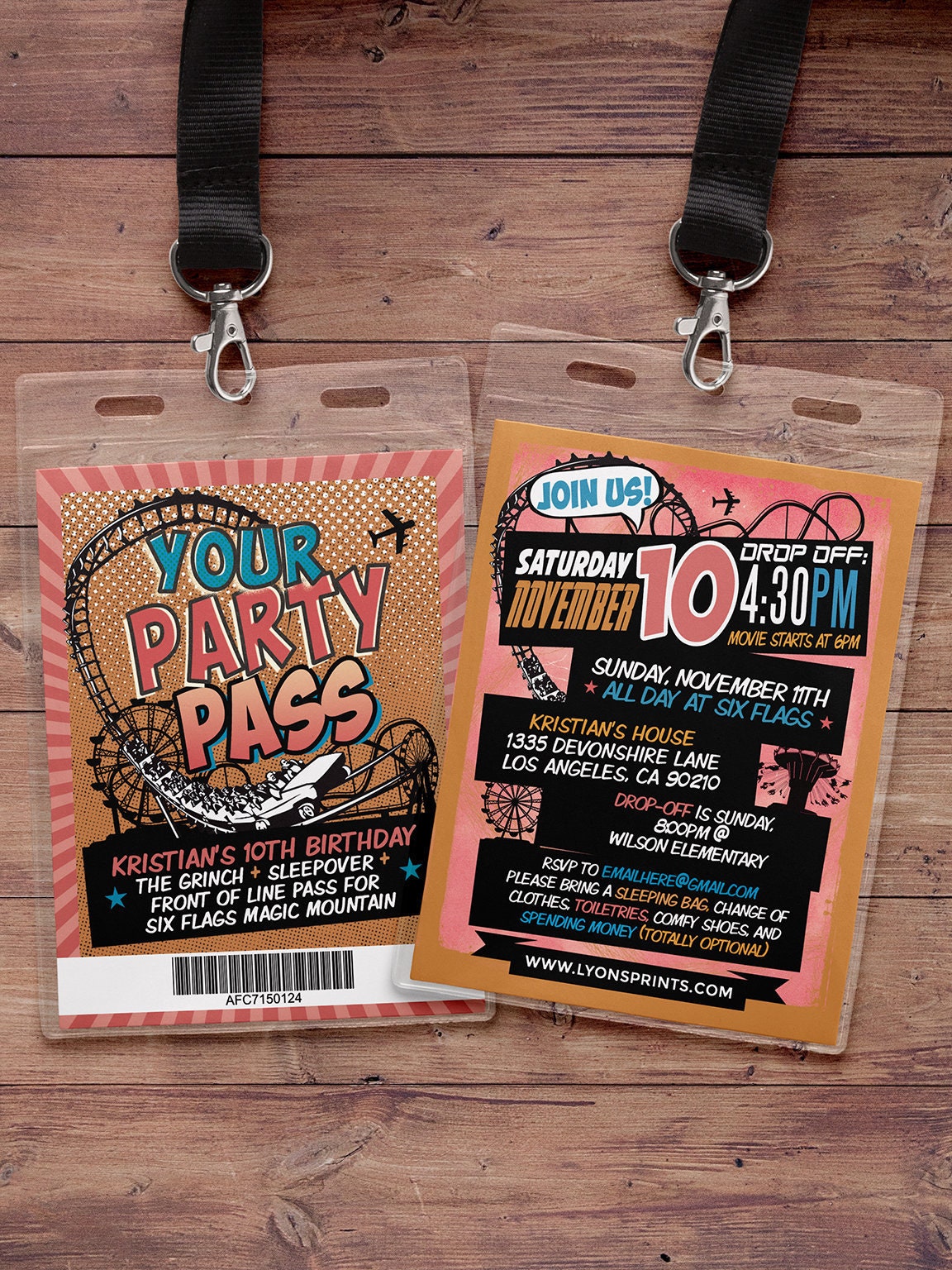 Amusement Park Party, Super Hero Party Invitation, Birthday Invitations, Roller Coaster Invite, Theme Park Vip Pass