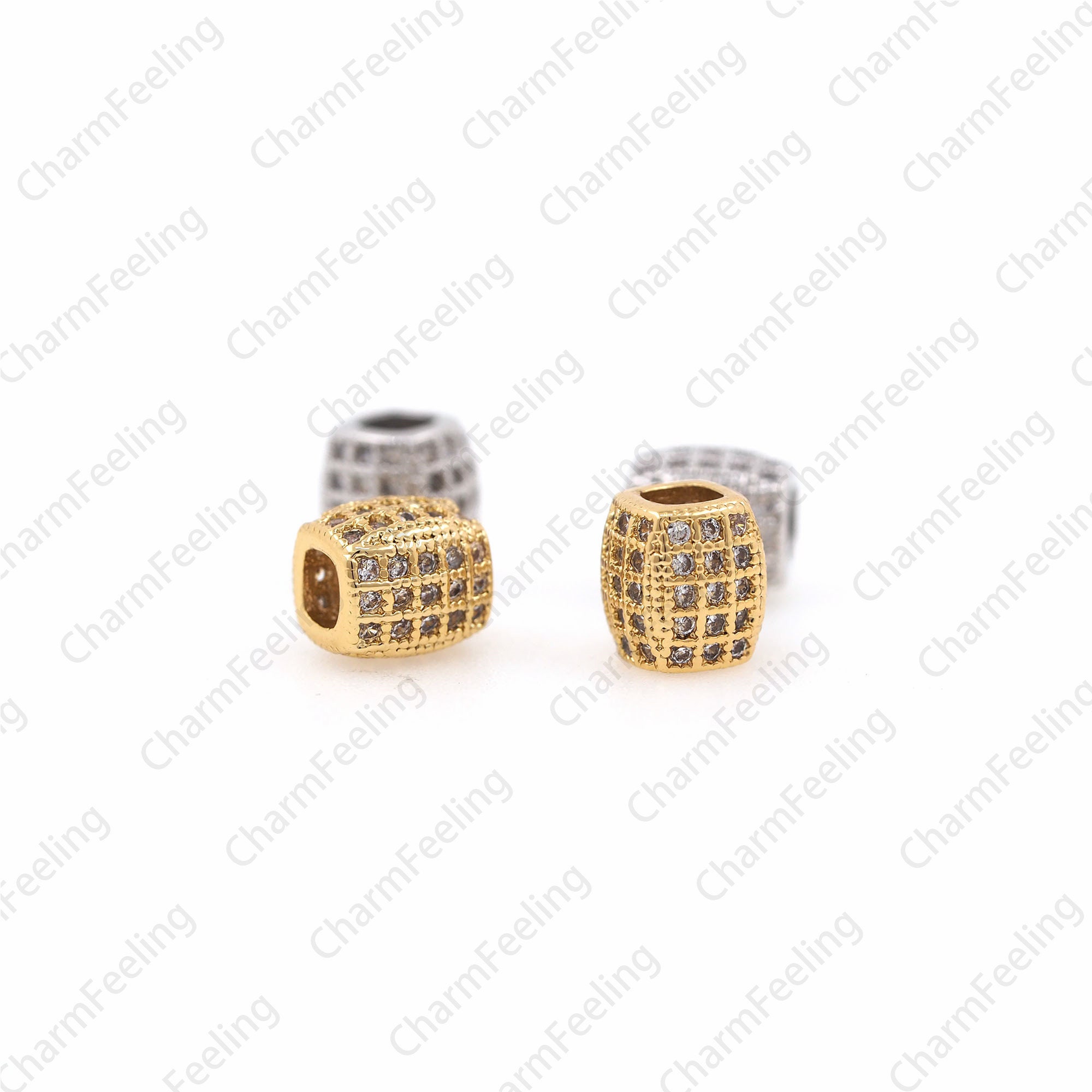 Micro Pave Tube Spacer Beads, Long Barrel Beads, Micro Pave Sliding Beads 6.7 5.9mm Hole 3.4mm 1Pcs