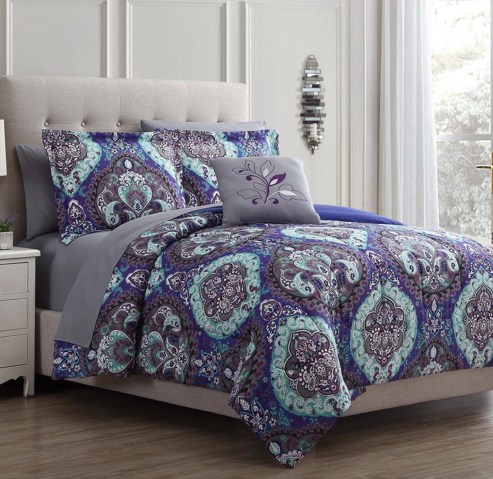 Amrapur Overseas Reversible complete bed set Multi Multi Reversible Queen Comforter (Blend with Polyester Fill) | 4BDSTPRTG-CTD-QN