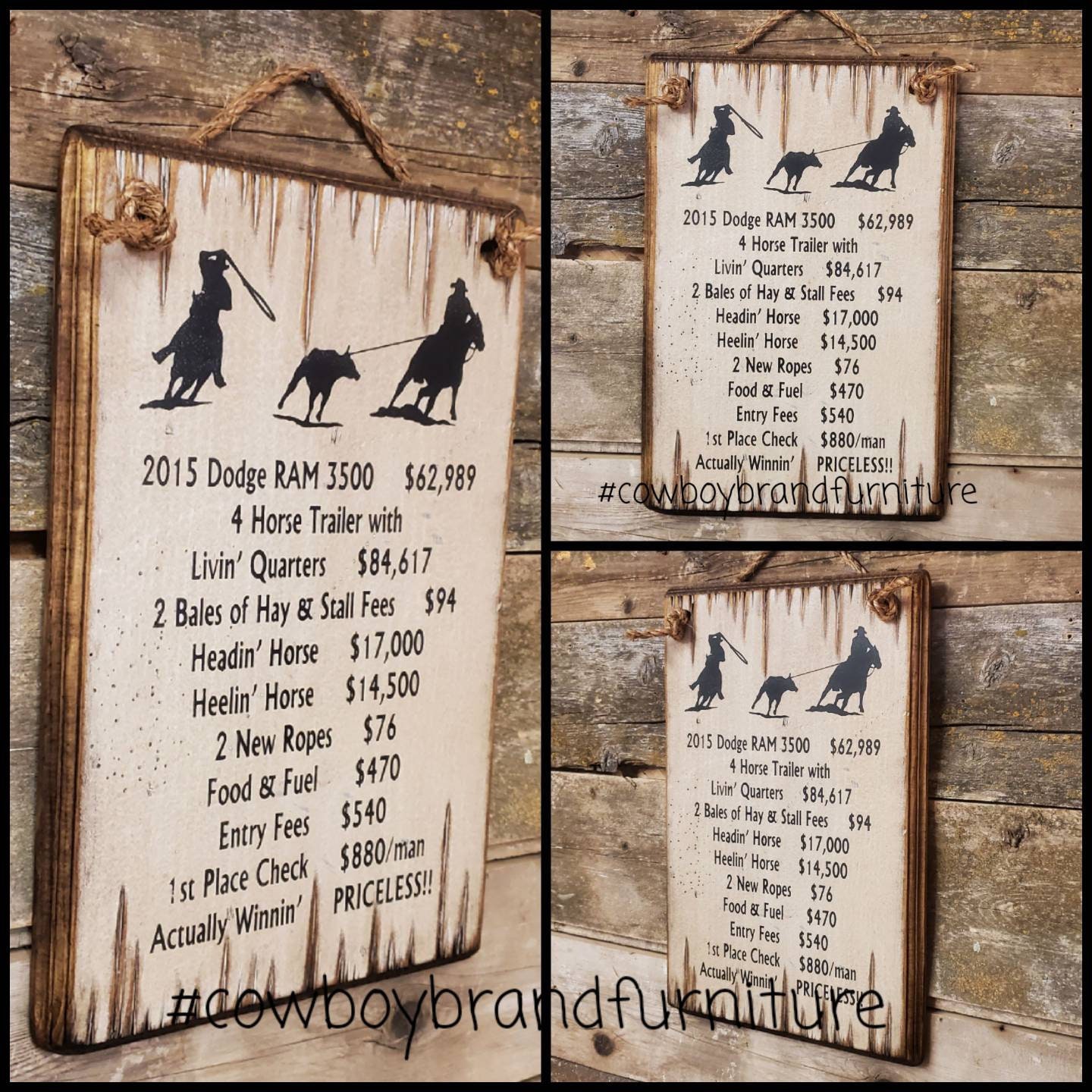 Team Ropers, Priceless, Humorous, Western, Antiqued, Wooden Sign