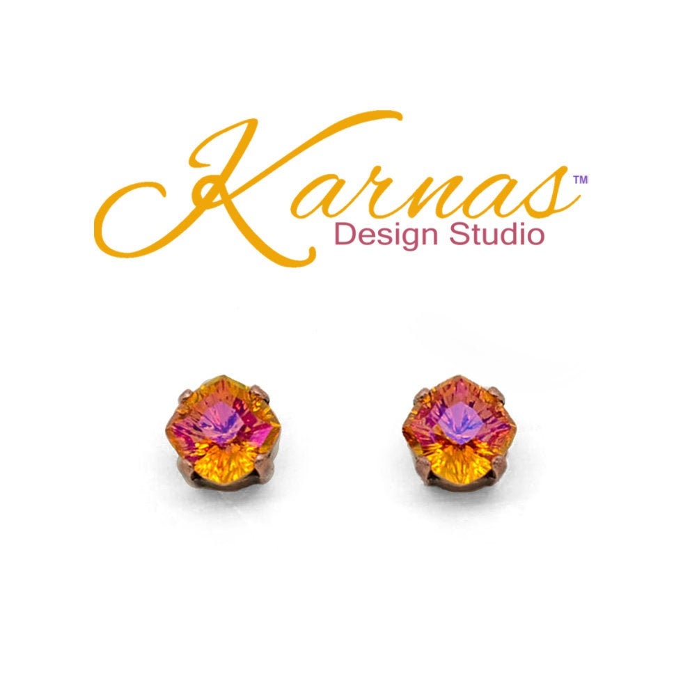 Sunset Orange 8mm Mystic Cut Drop Or Stud Earrings K.d.s. Premium Crystal Choose Your Finish Karnas Design Studio Free Shipping