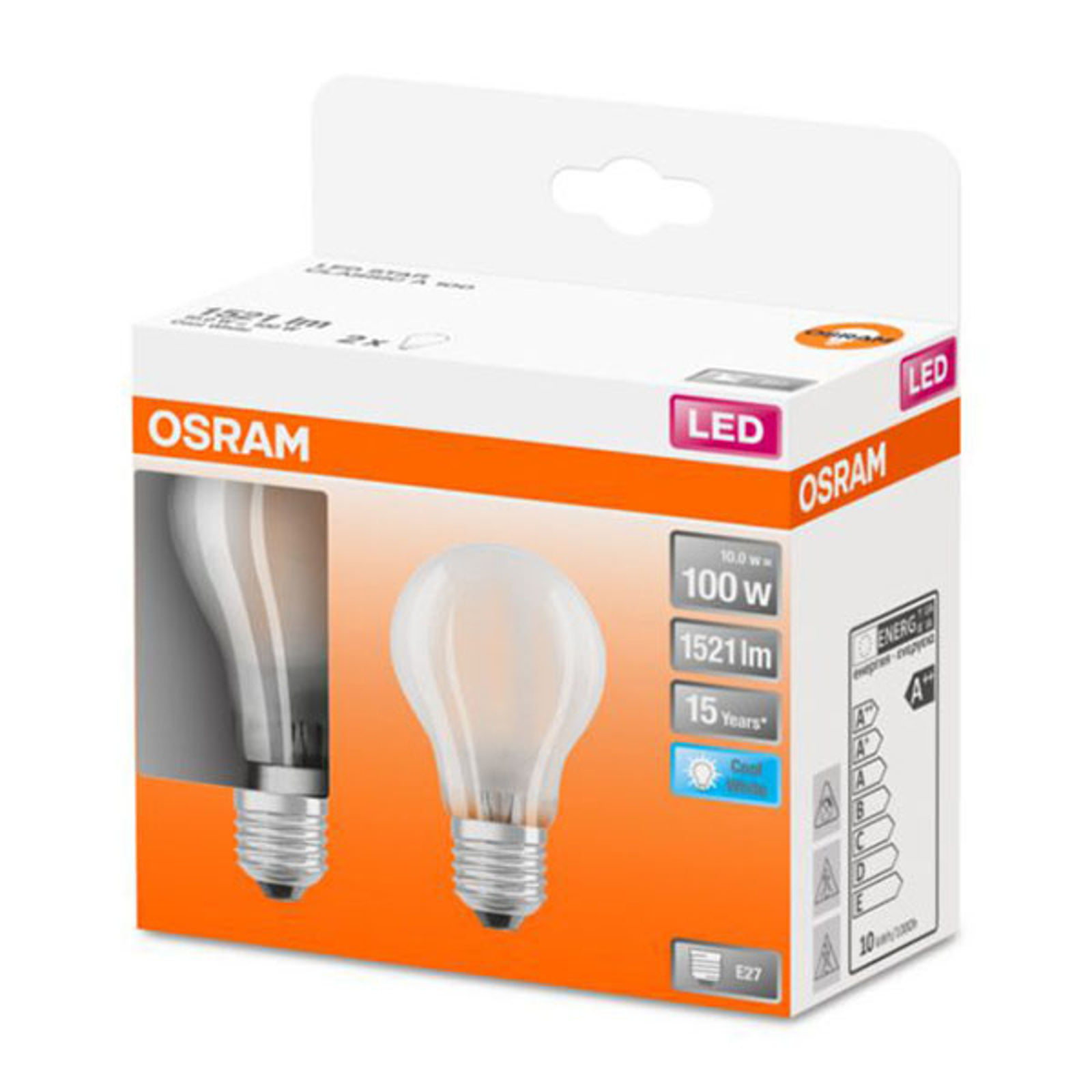 OSRAM Classic A -LED-lamppu E27 10W 4 000 K 2 kpl