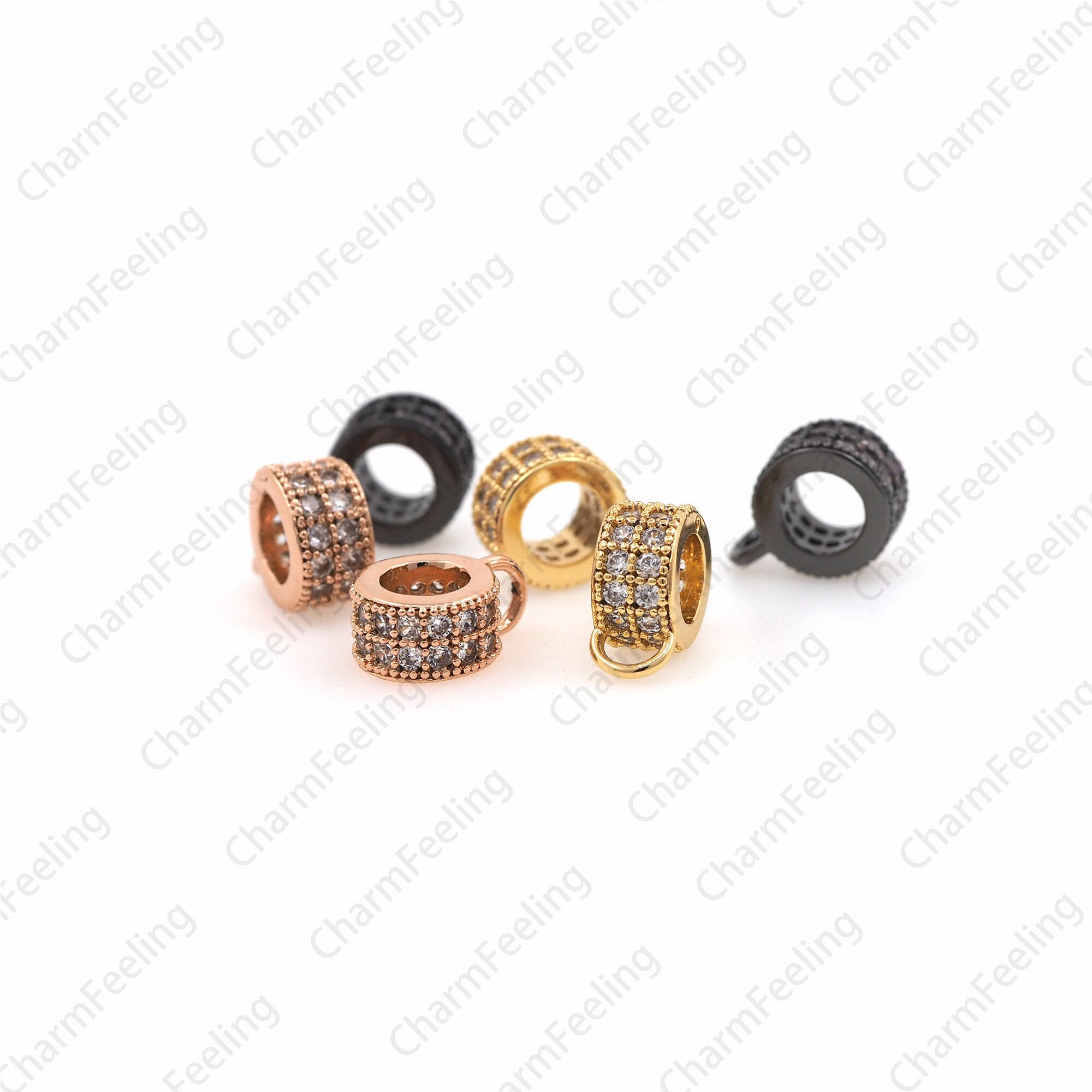 Cz Big Hole Holder Charms, Holder Connector Rings, Necklace Pendant Bracelet Connector 11.2 8.3 4.9mm 4mm 1Pcs