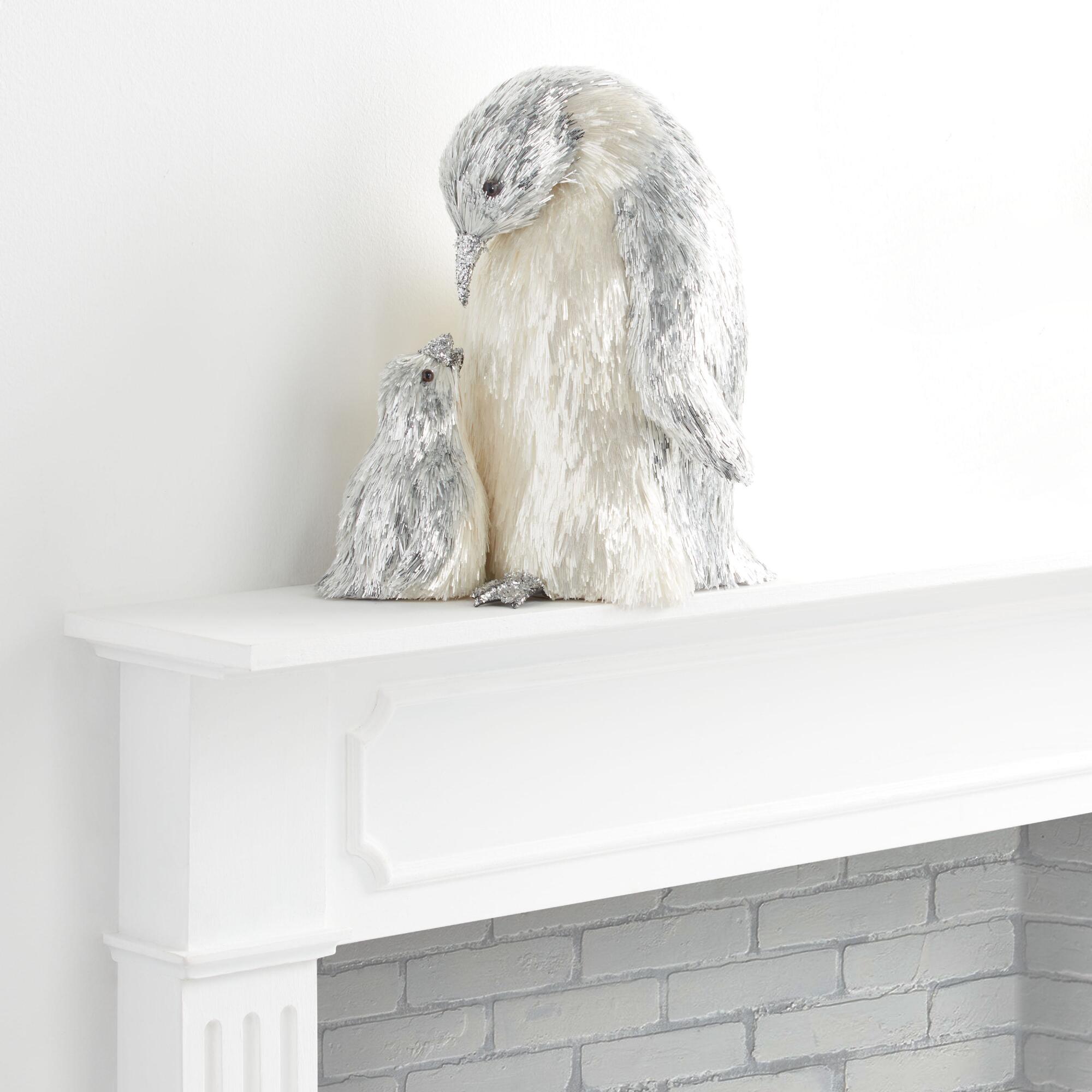 Pier Place Silver And White Tinsel Penguin Family Decor - Sisal by World Market