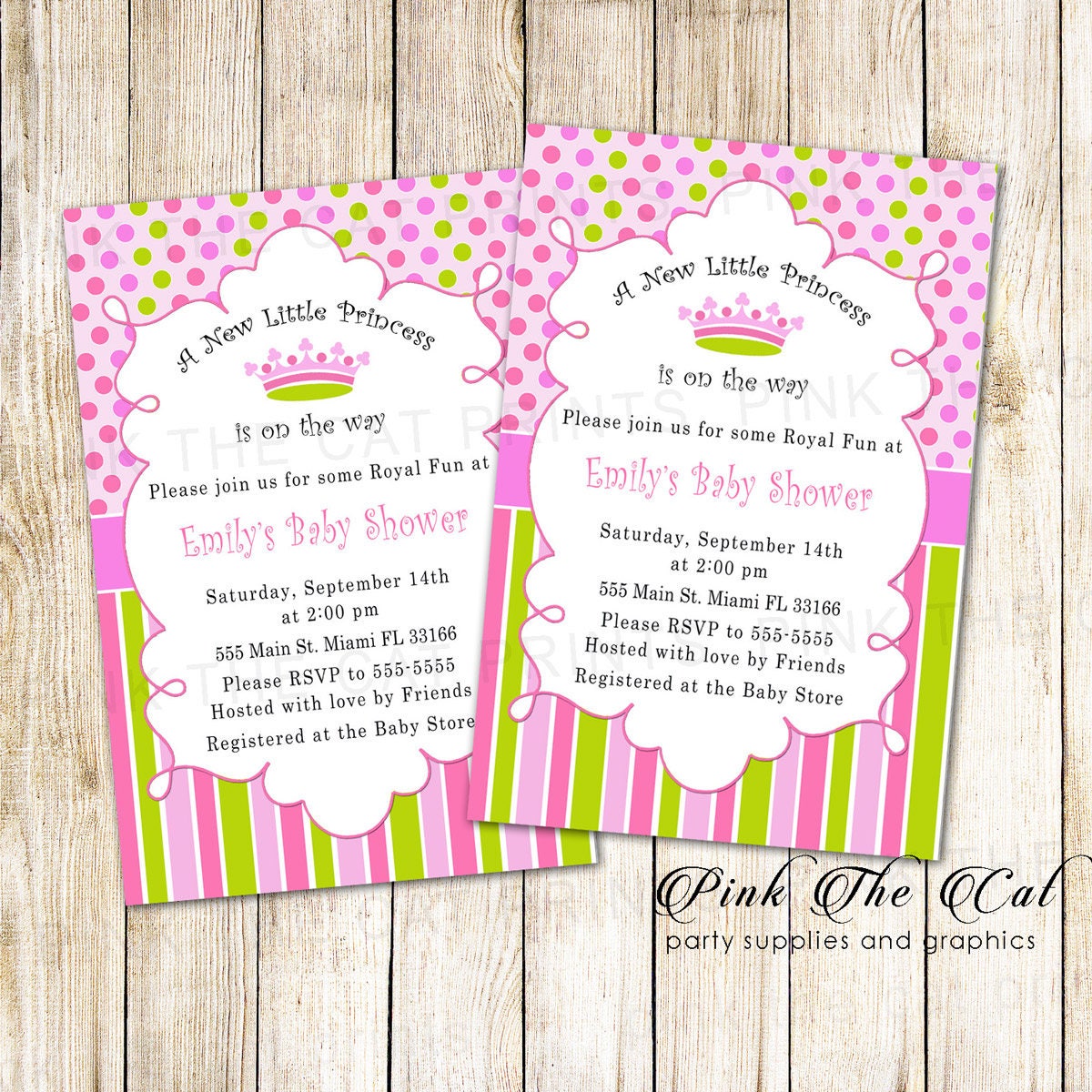 Princess Invitation - New Little Baby Shower Card Pink Mint Girl Invite Also 1st Birthday Party