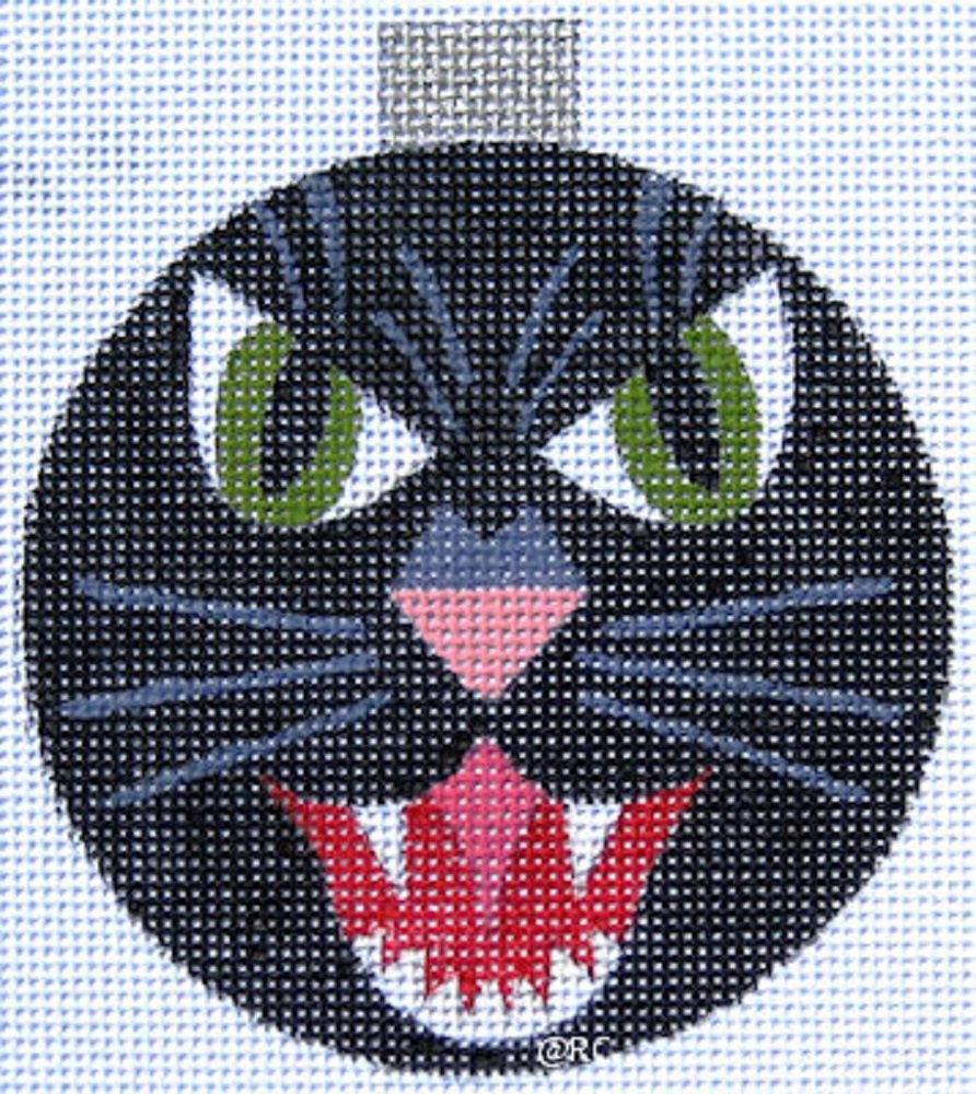 Needlepoint Handpainted Raymond Crawford Halloween Black Cat Ornament 3.5 -Free Us Shipping