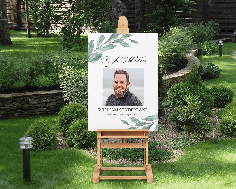 Welcome Sign Celebration Of Life Funeral Poster Greenery Foliage Memorial Service Template Photo Printed | Diy Print 18 X 24 Decor