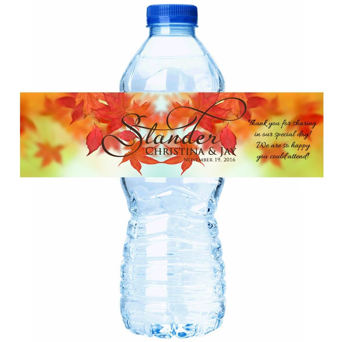 30 Autumn Wedding Water Bottle Labels - Fall Leaves Bottle Labels Autumn Beer Wedding Decor