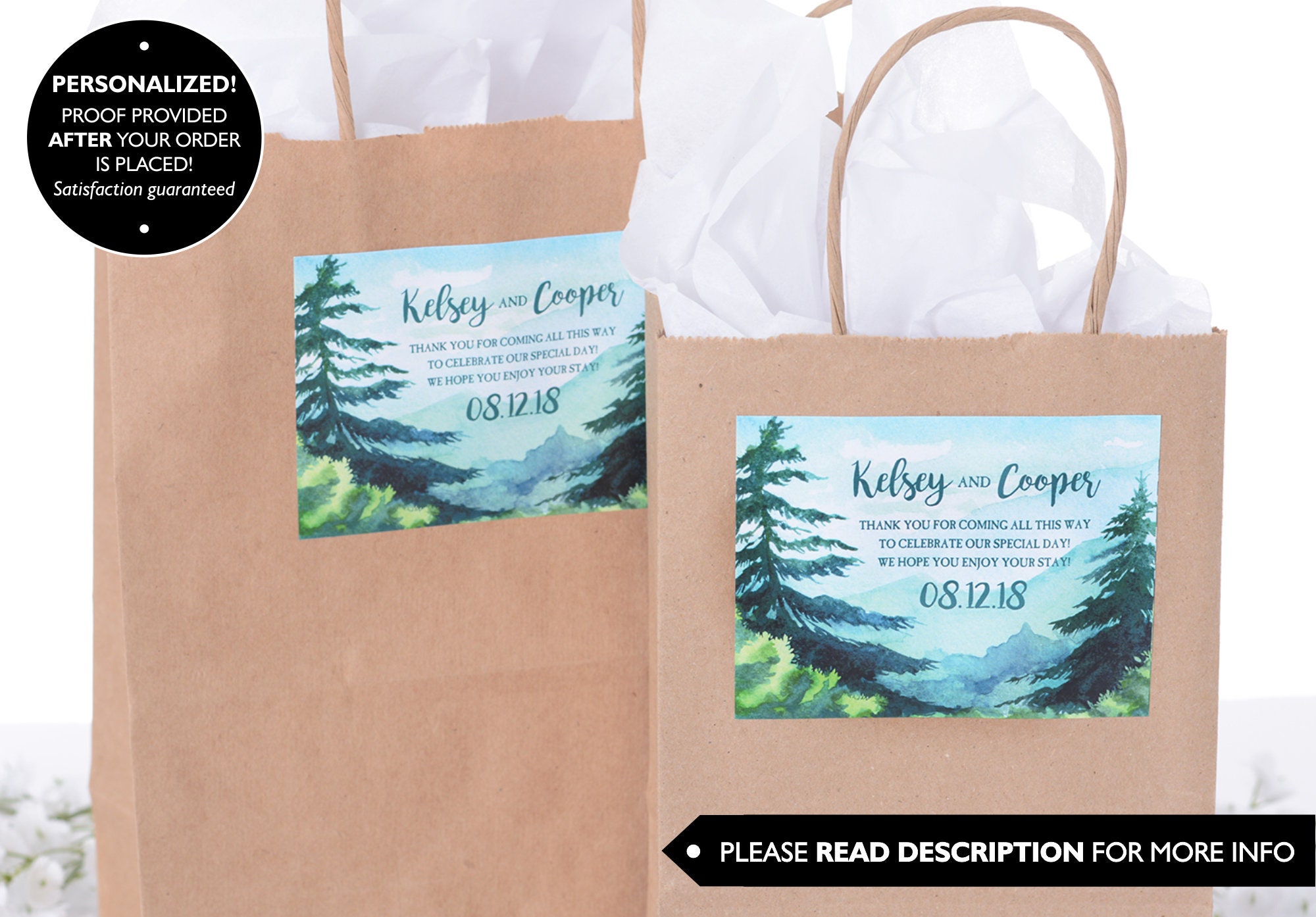 Mountain Wedding Stickers - Welcome Bag Box Custom Thank You Labels #wdib-249