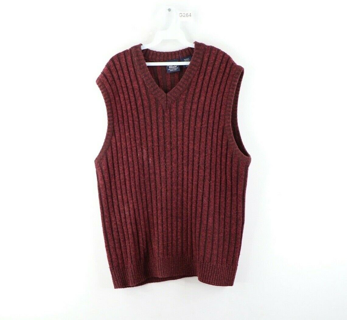 90S Streetwear Mens Xl Wool Blend Ribbed V-Neck Sweater Vest Heather Red, V Neck Vest