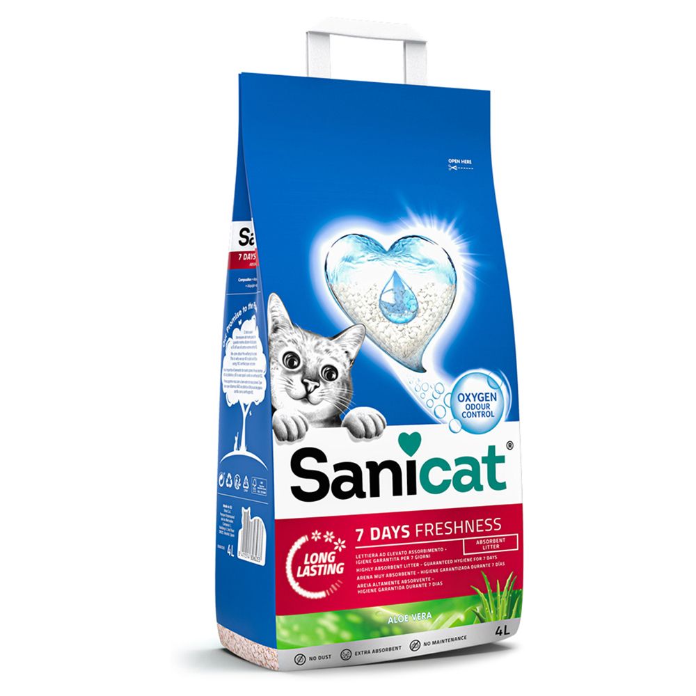 Sanicat 7 Days Freshness Aloe Vera Cat Litter - Economy Pack: 4 x 4l
