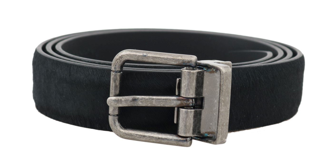 Dolce & Gabbana Men's Leather Fur Buckle Belt Black - 100 cm / 40 Inches