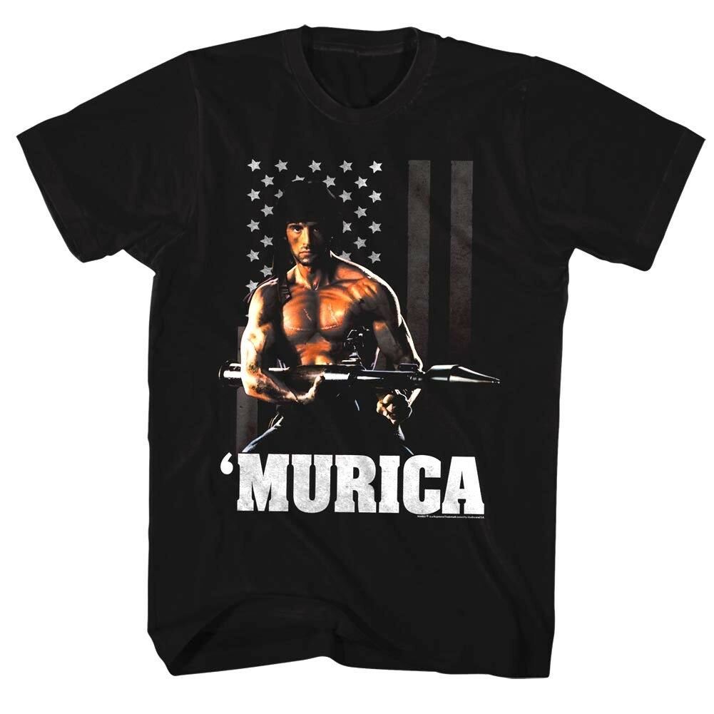 Rambo Freedom Murica Mens T Shirt American Flag USA Sylvester Stallone Movie Top