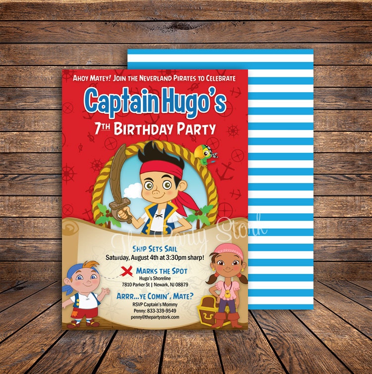 Jake & The Neverland Pirates Invitations Printable Boys Custom Pirate Birthday Party Invitation, Free Back. ~Click To See Printables Too~