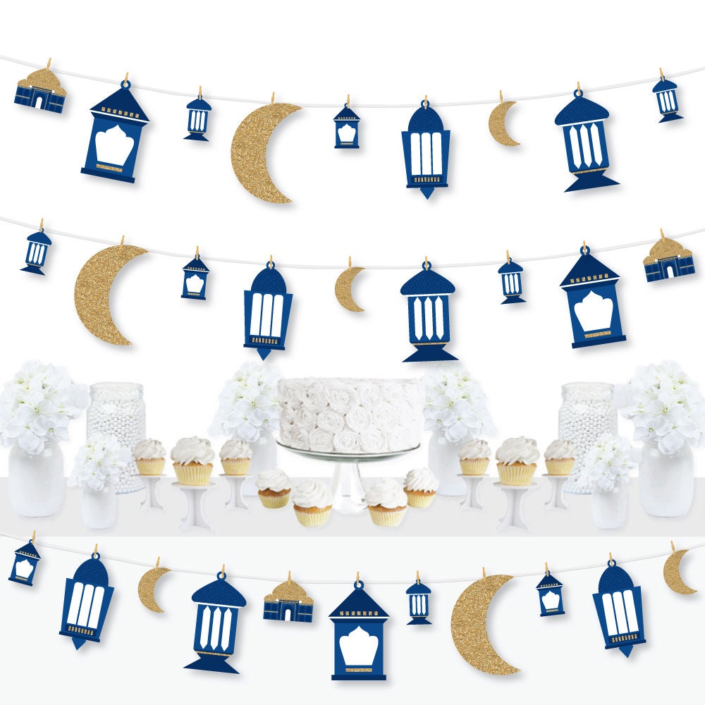 Ramadan - Eid Mubarak Diy Decorations Clothespin Garland Banner 44 Pieces