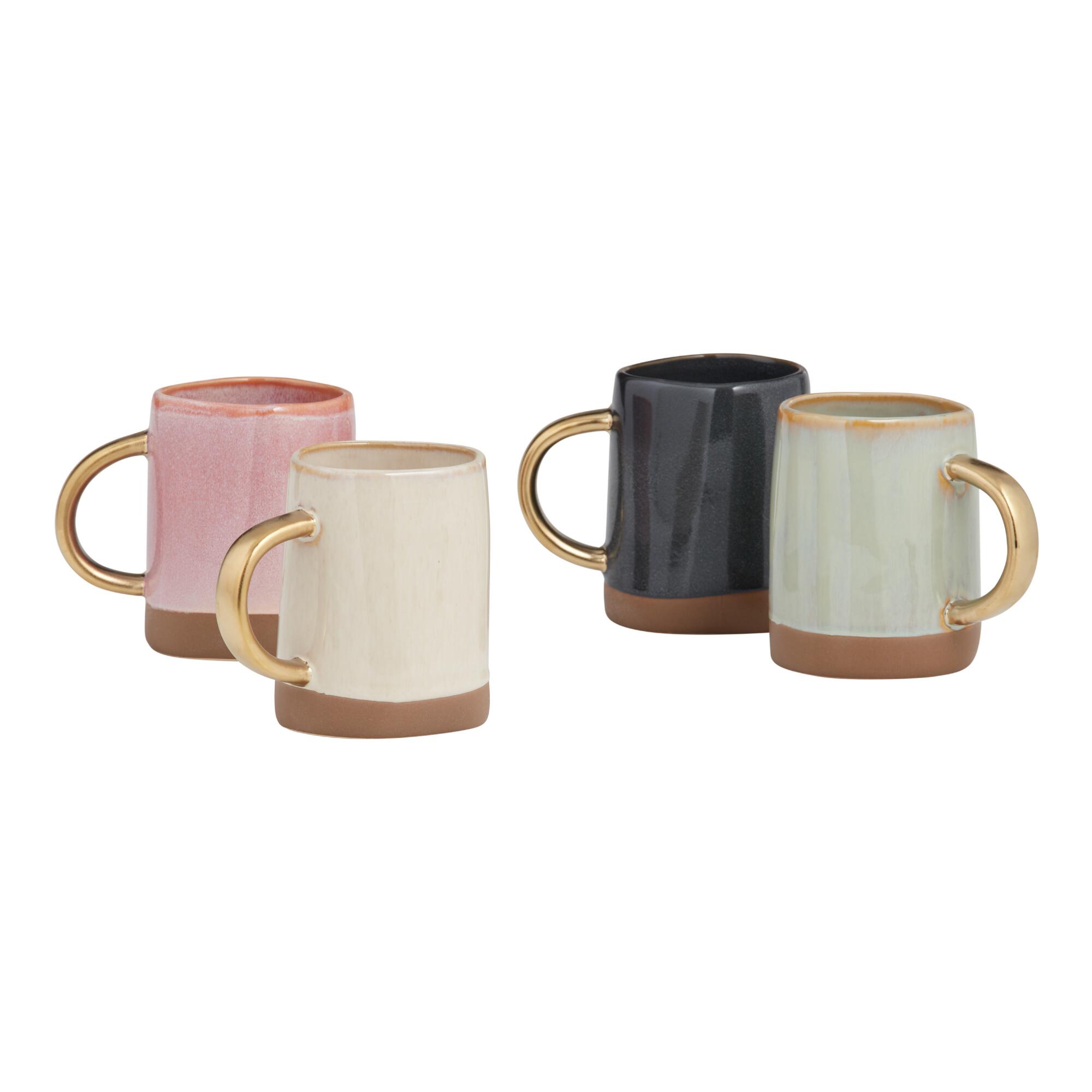 Dipped Reactive Glaze Mugs With Gold Handles Set Of 4 - Stoneware by World Market